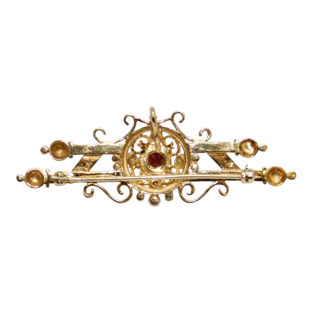 Antique Art Deco Garnet and Pearl Brooch/Pendant
