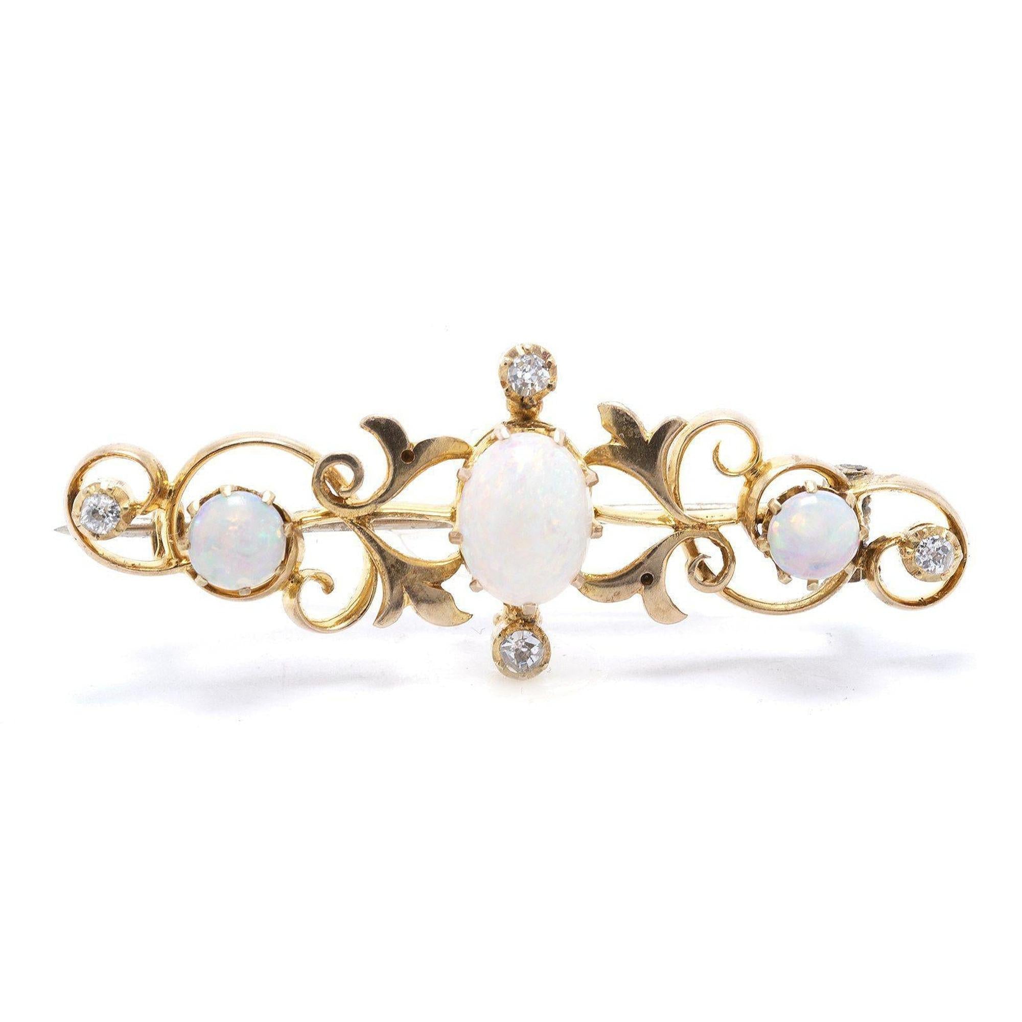Antique Art Deco Opal & Diamond Bar Brooch