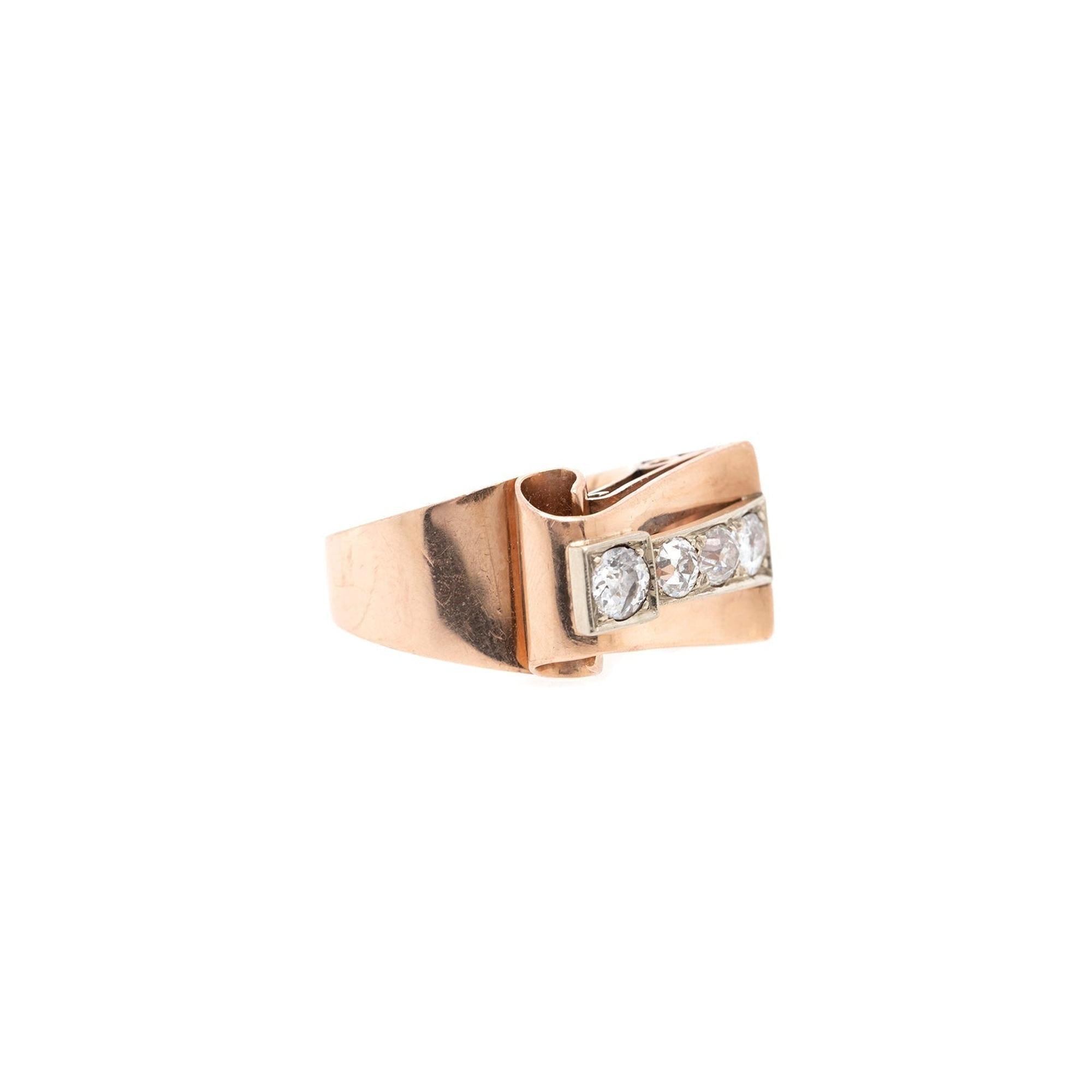 Antique Art Decot 14k Rose Gold Diamond Ring