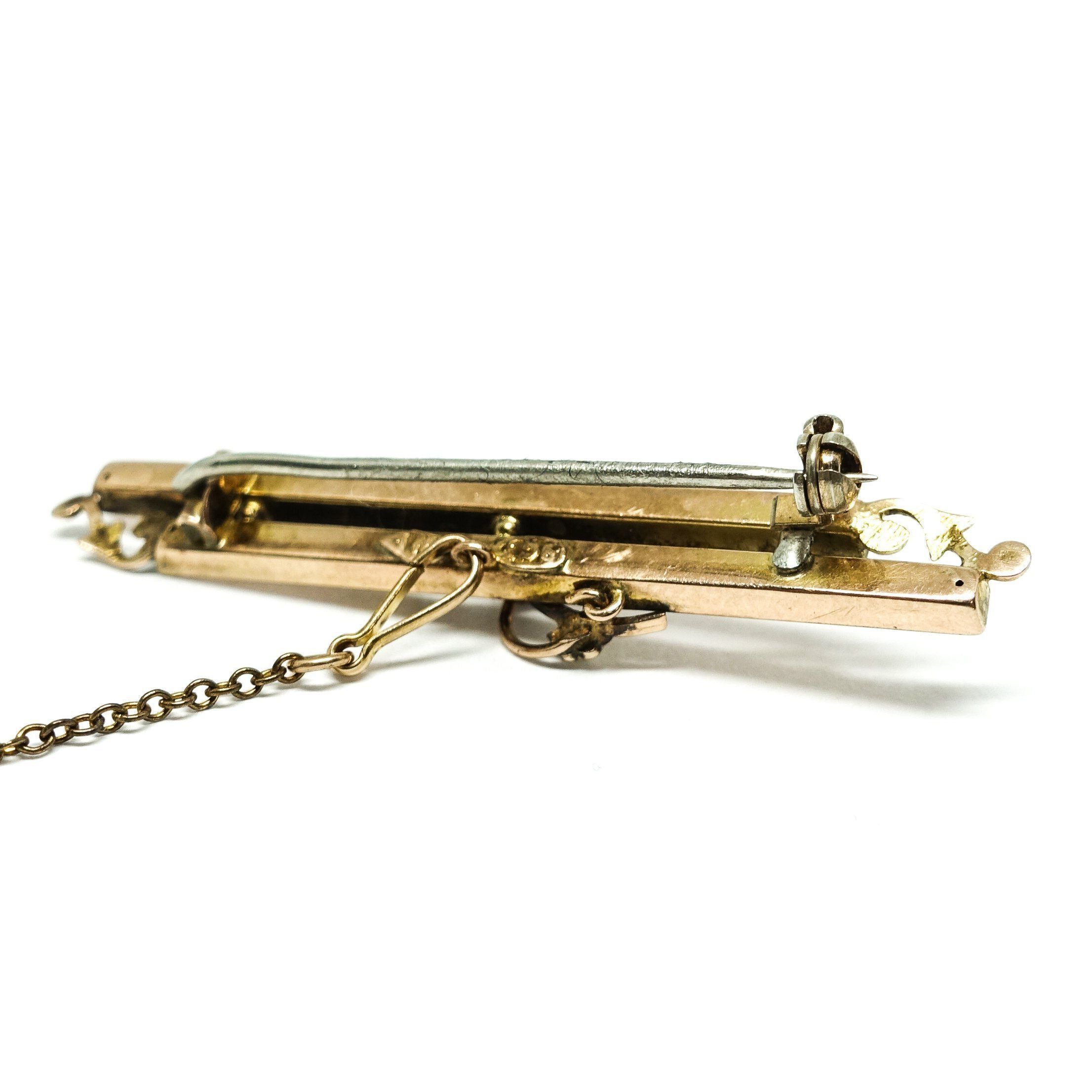 Antique Bar Brooch with Amethyst and Seed Pearl