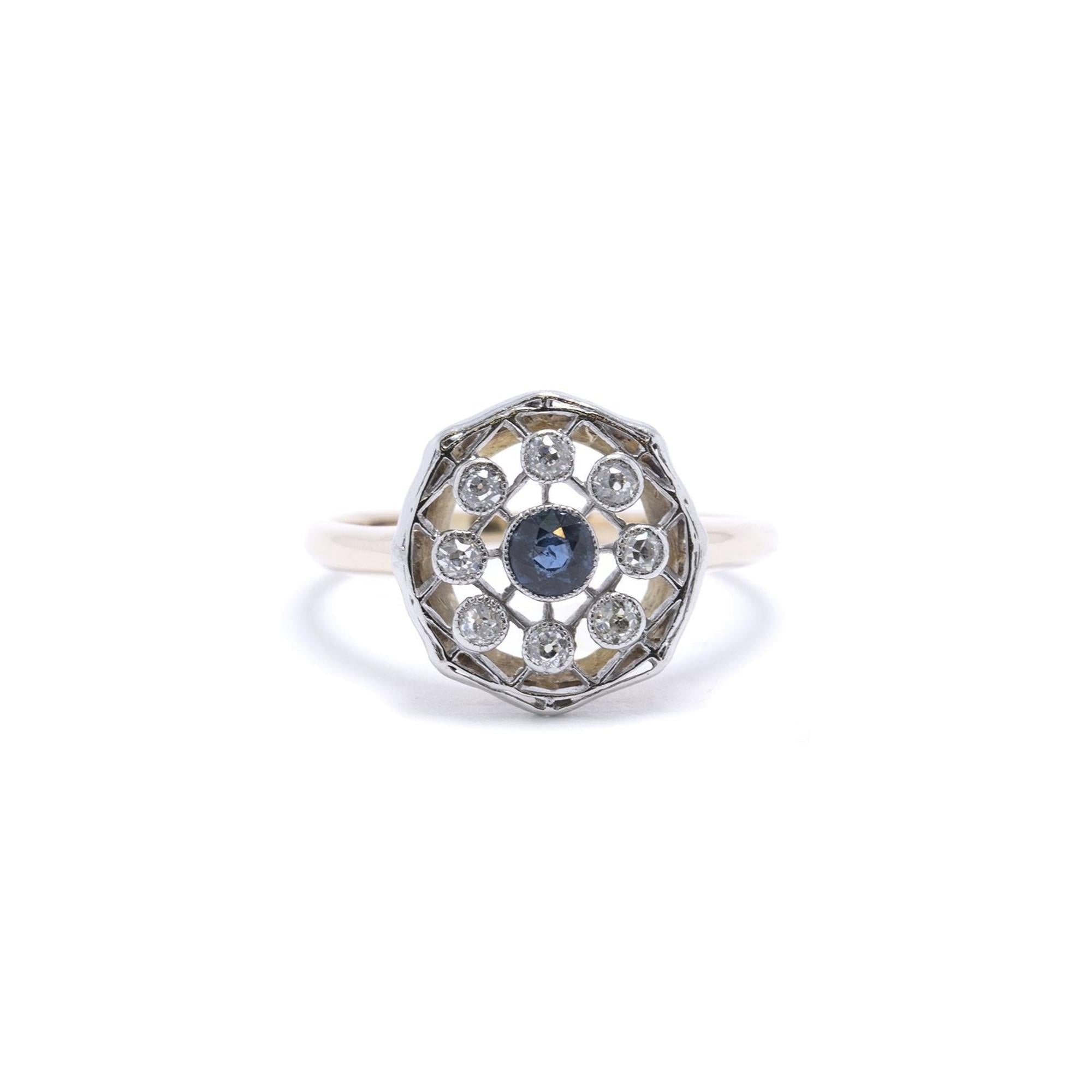 Antique Blue Sapphire & Diamond Cocktail Ring