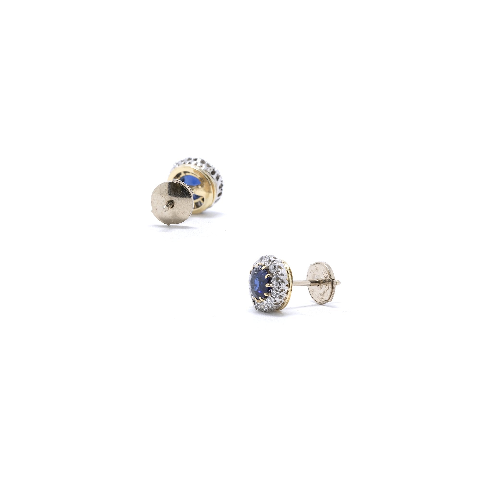 Antique Blue Sapphire and Diamond Two-Tone Art Deco Earrings