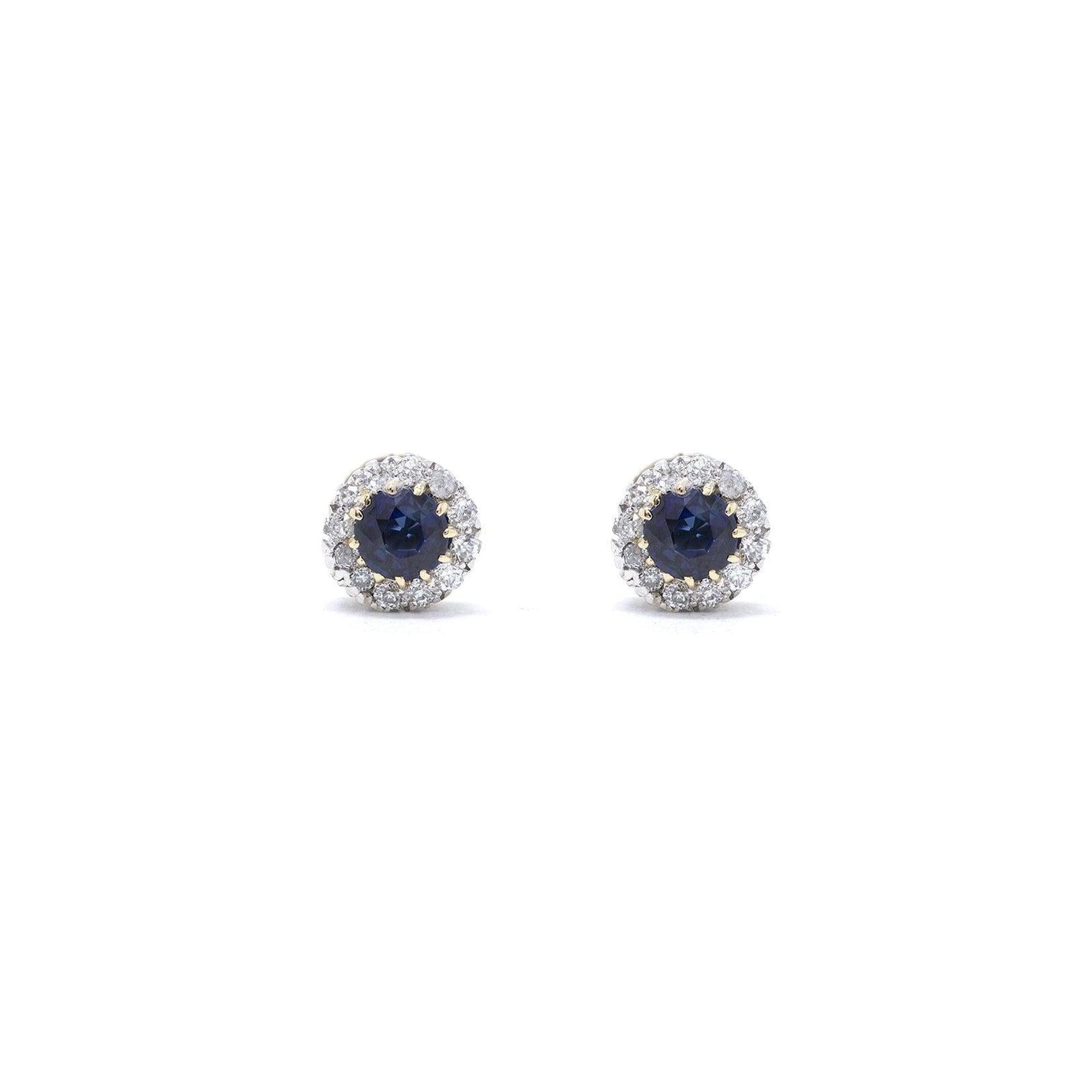 Antique Blue Sapphire and Diamond Two-Tone Art Deco Earrings