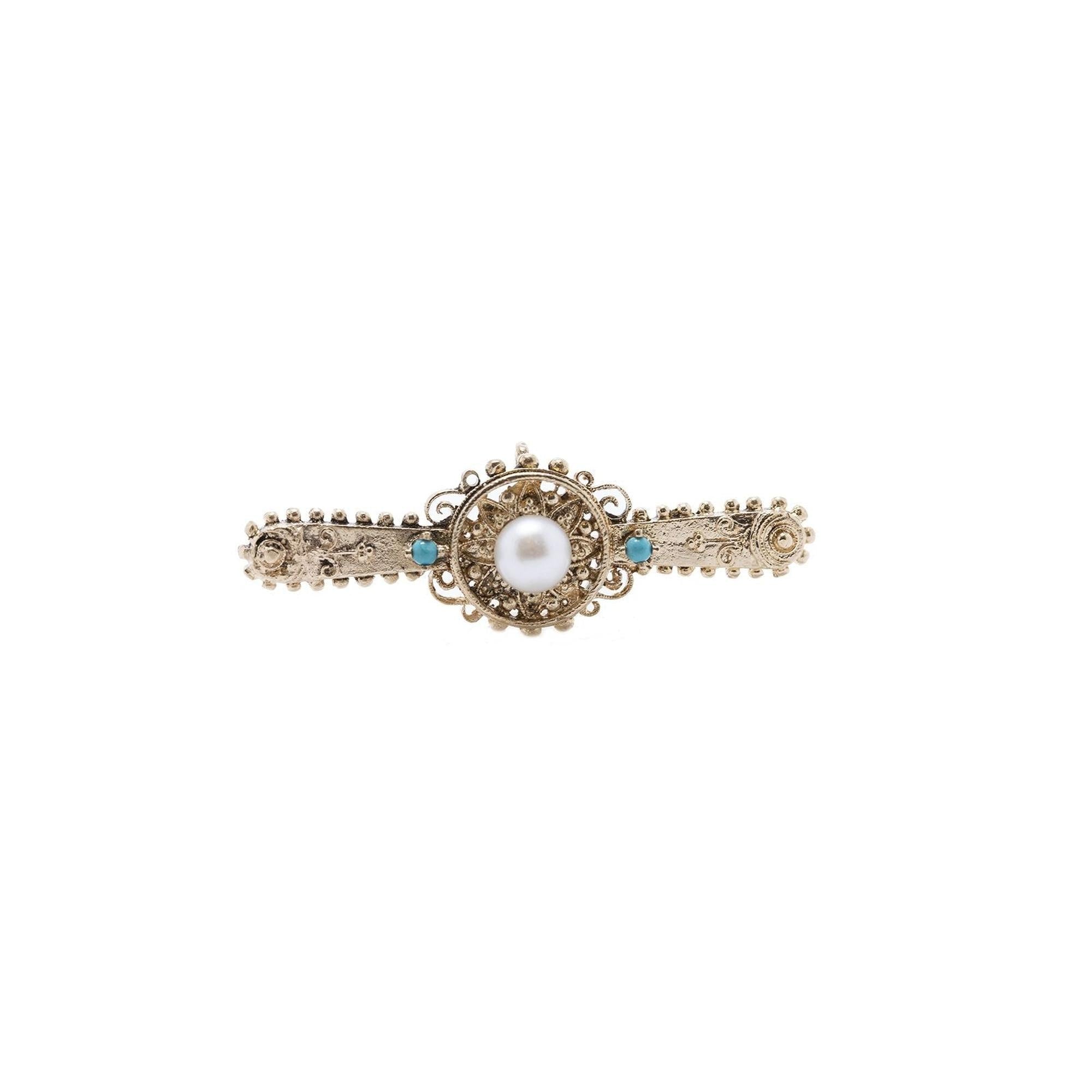Antique Blue Turquoise & Pearl Brooch