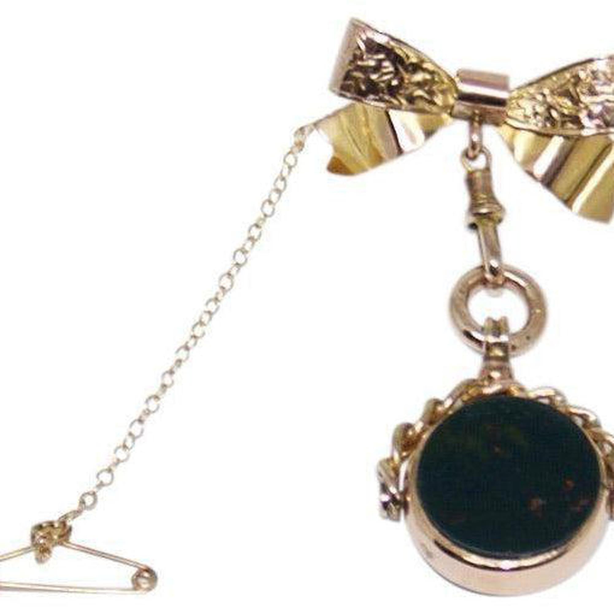 Antique Bow Brooch with Carnelian & Bloodstone