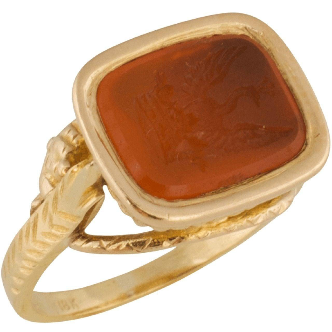 Ancient Seal Ring In Hammered 18Kt Yellow Gold With Carved Carnelian  Intaglio For Sale at 1stDibs | ivo spina, ivo spina gioielli
