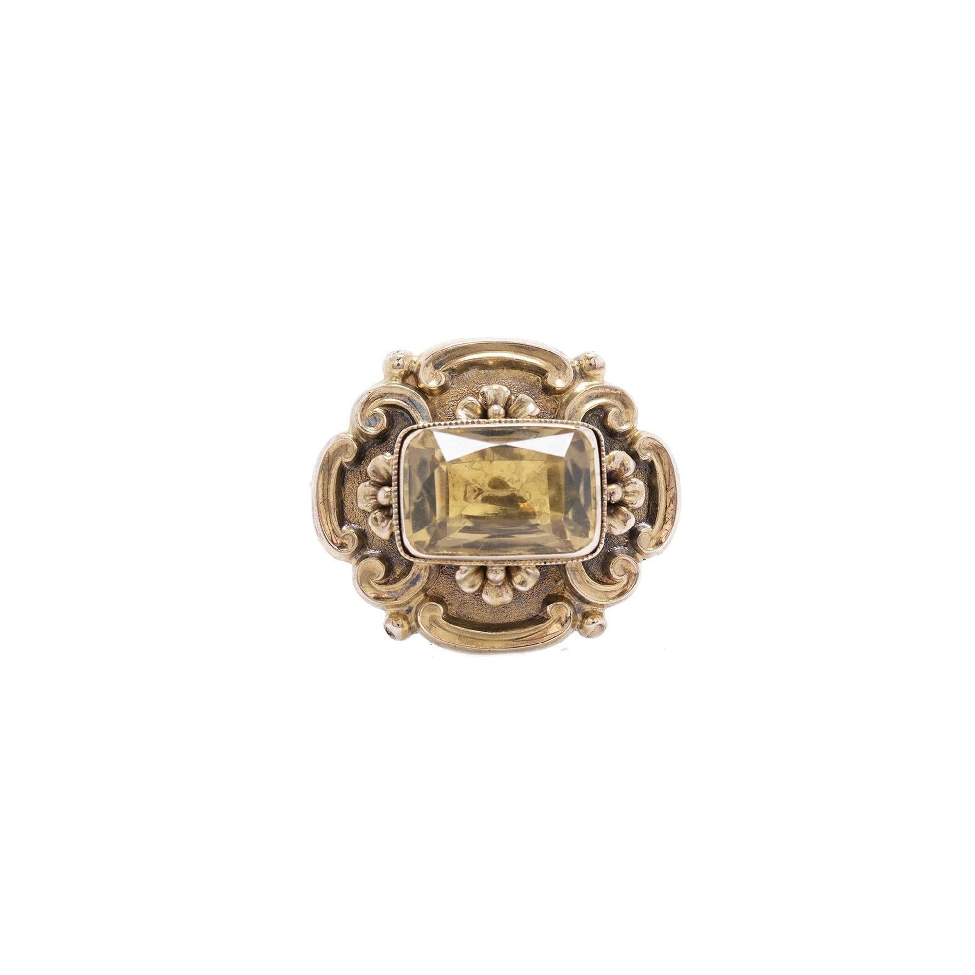 Antique Citrine Solitaire Brooch