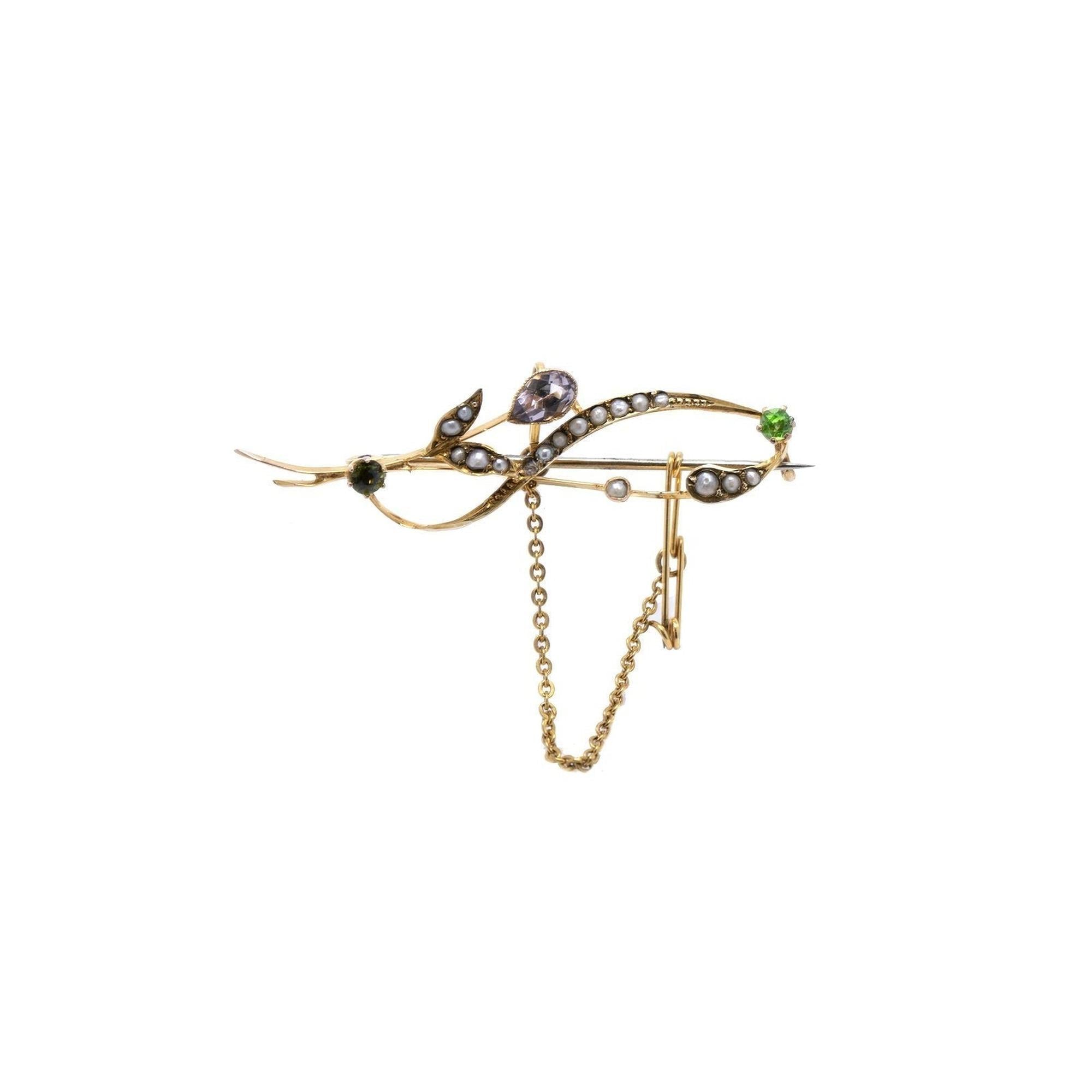 Antique Coloured Stone & Seed Pearl Brooch