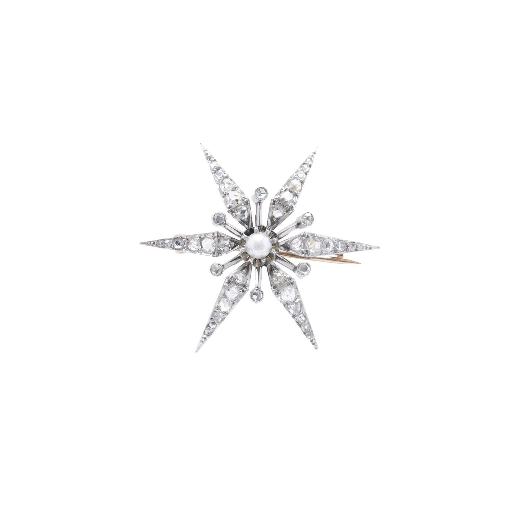 Antique Diamond & Pearl Star Brooch
