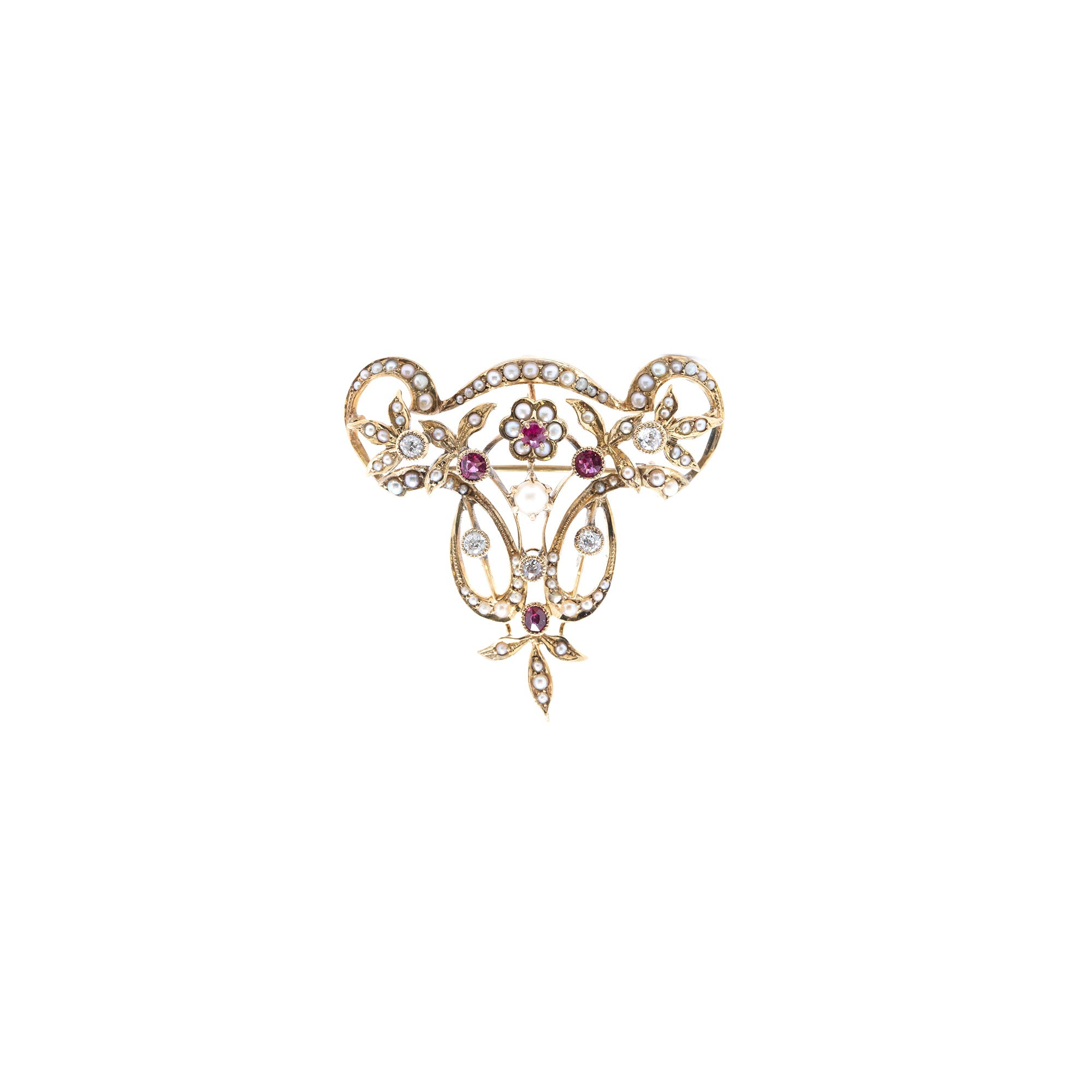 Antique Diamond, Ruby & Pearl Brooch/Pendant
