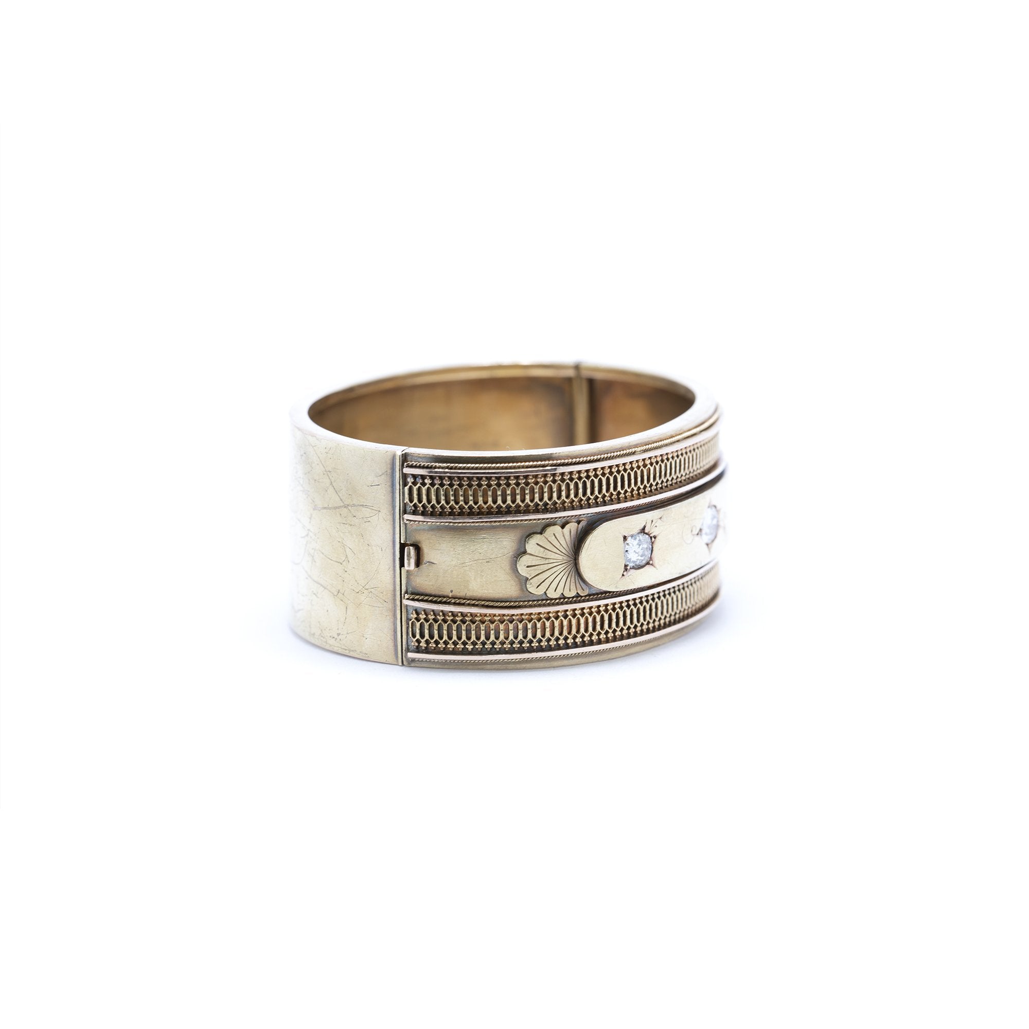 Antique Diamond Wide Bangle Bracelet