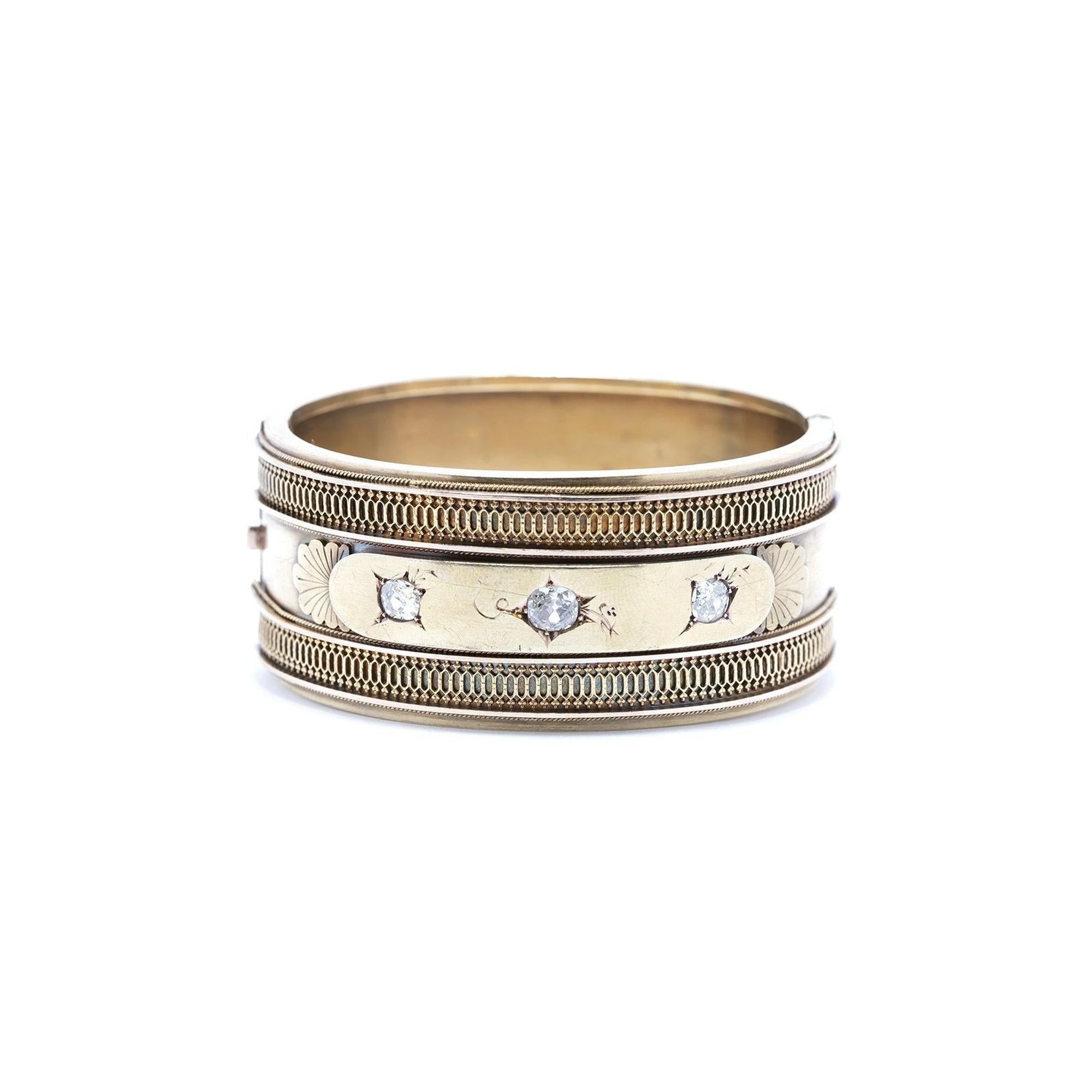 Antique Diamond Wide Bangle Bracelet