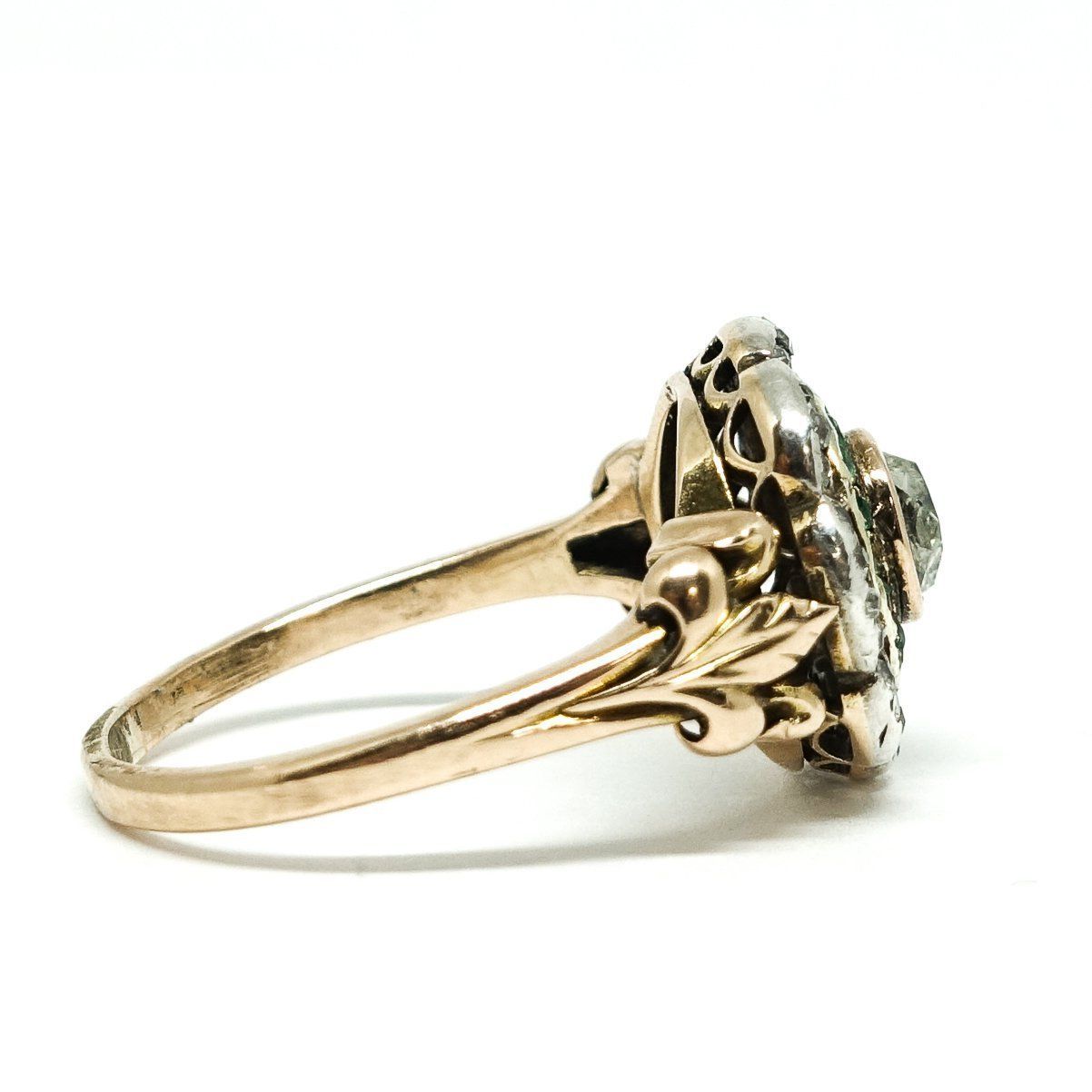 Antique Diamond and Emerald Ring in 14kt Rose Gold