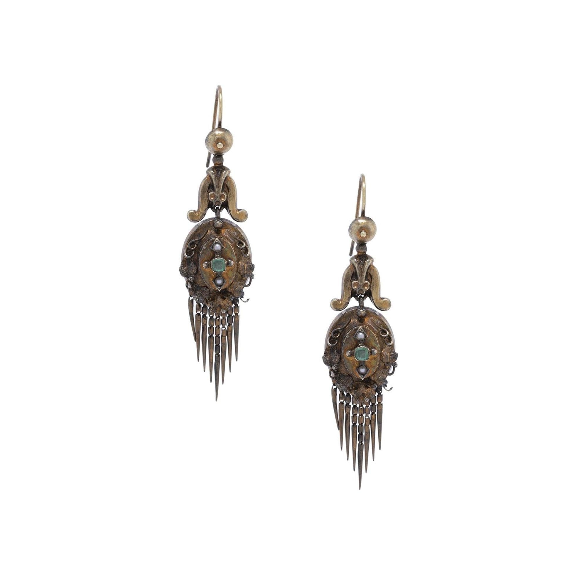 Antique Emerald & Pearl Drop Earrings