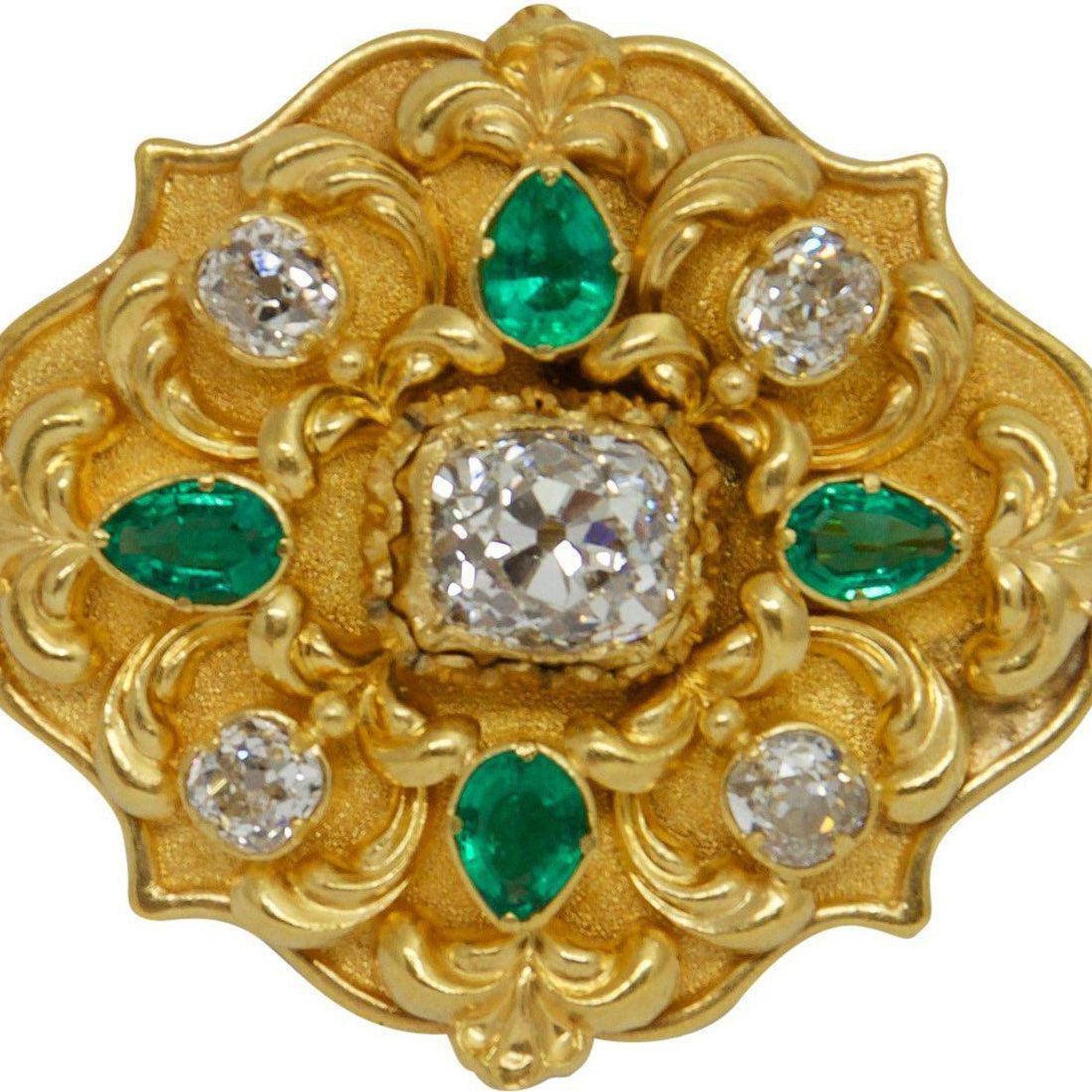 Antique Emerald and Diamond Brooch