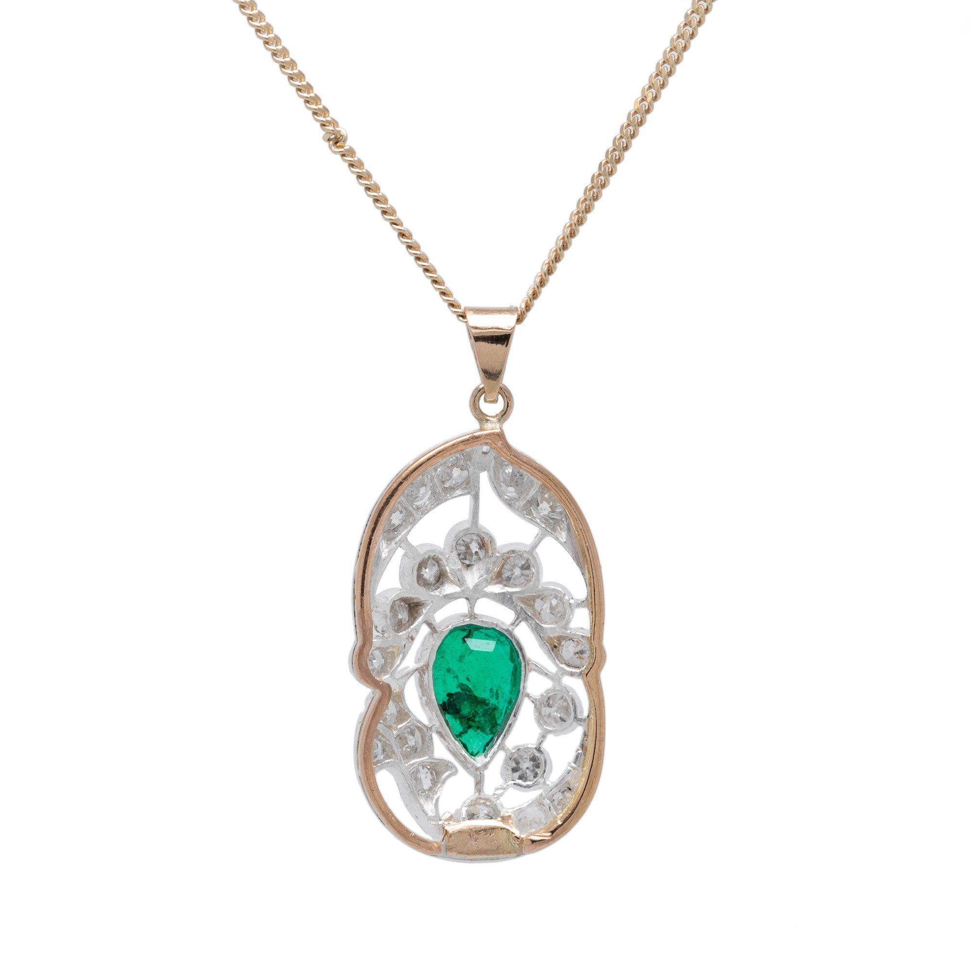 Antique Emerald and Diamond Pendant Necklace
