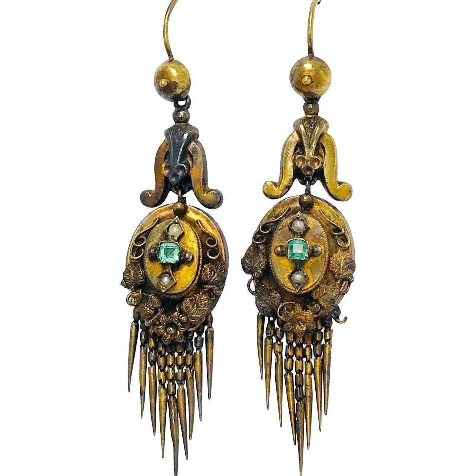 Antique Emerald and Pearl Earrings