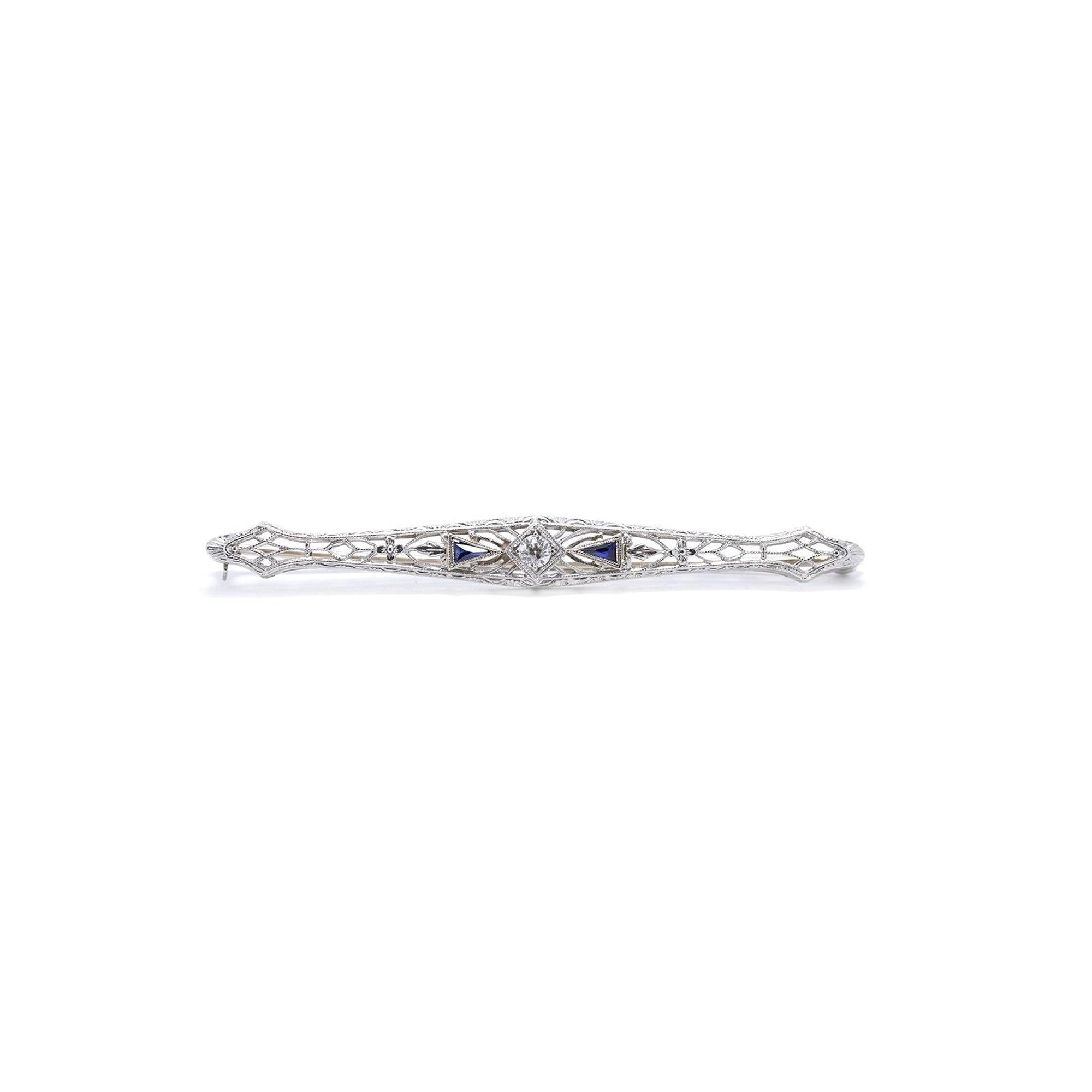 Antique Filigree Diamond Bar Brooch