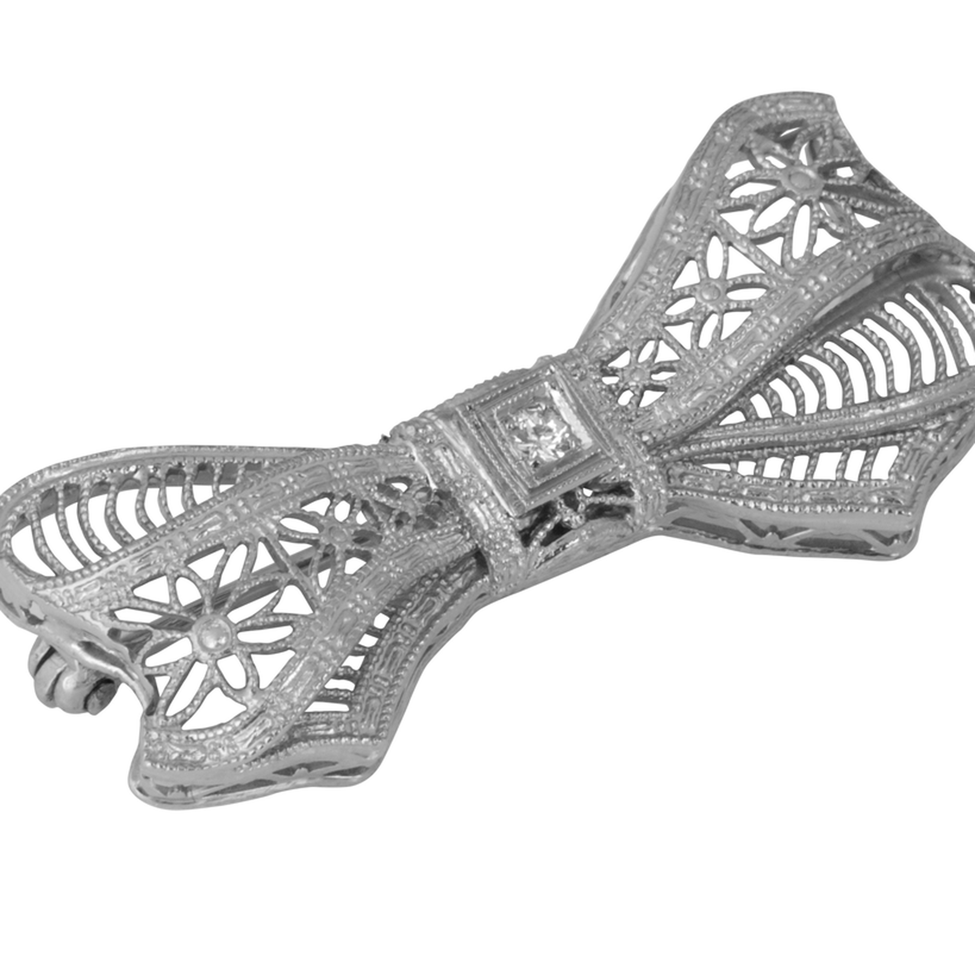 Antique Filigree Diamond Bow Brooch