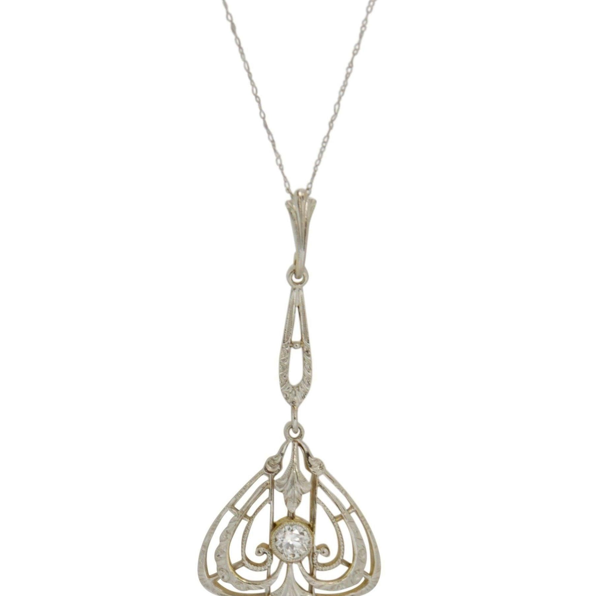 Antique Filigree Diamond Heart Pendant Necklace