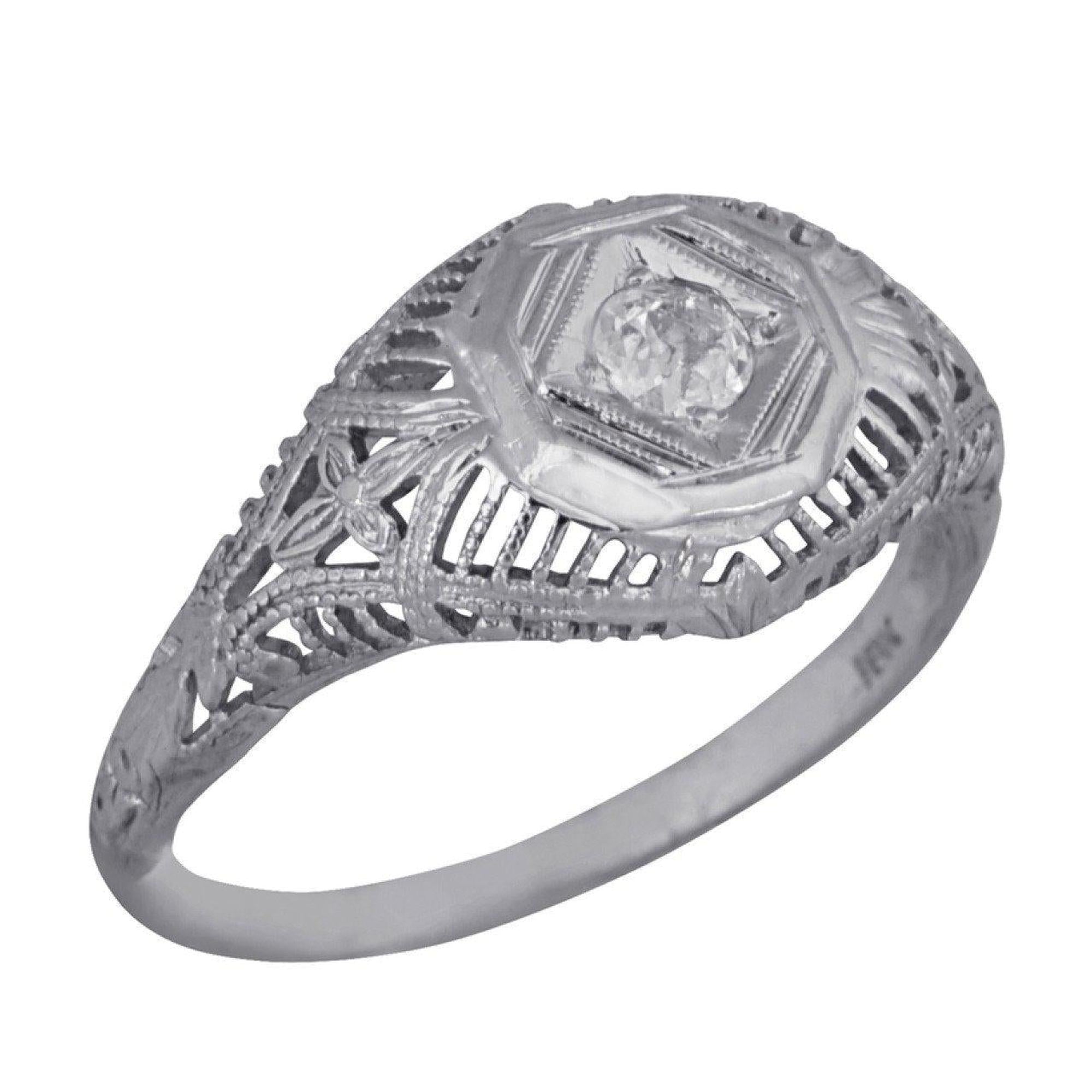 Antique Filigree Solitaire Diamond Ring