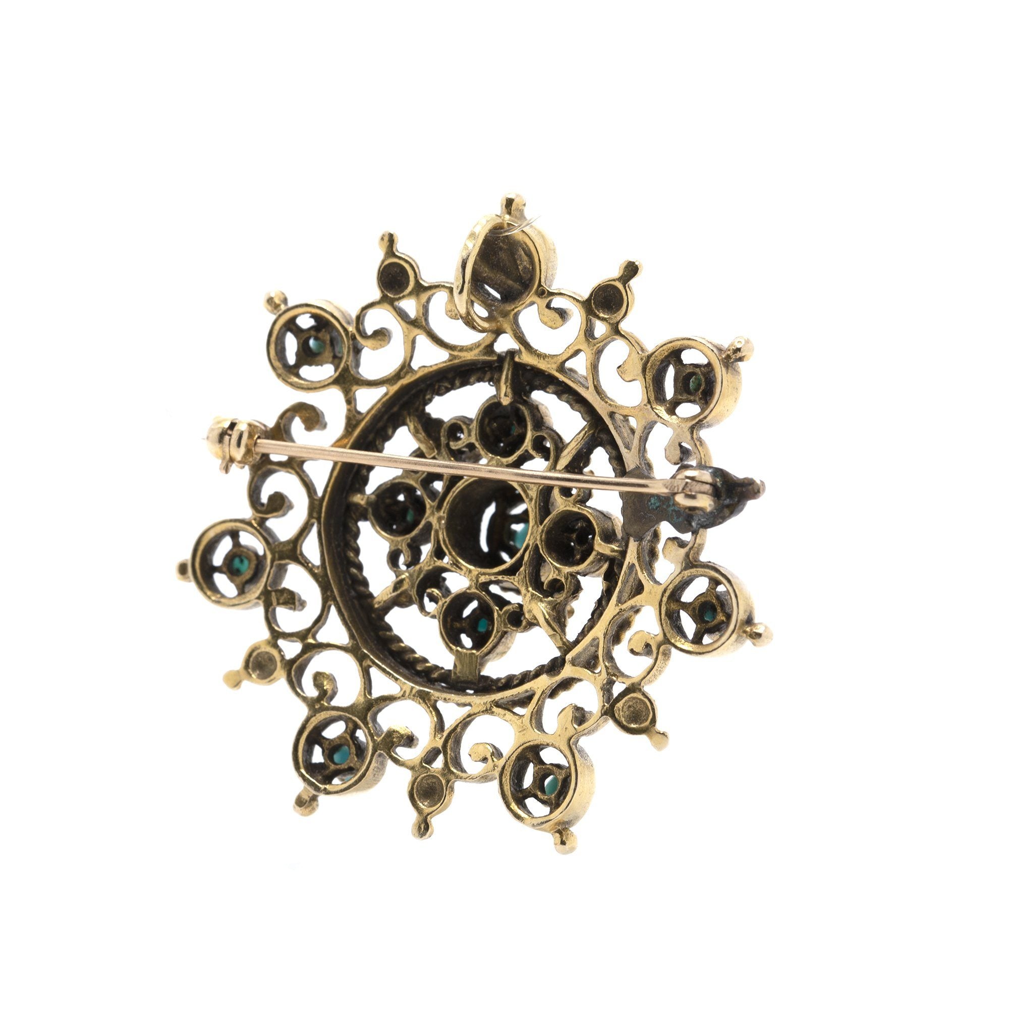 Antique Filigree Turquoise Brooch/Pendant