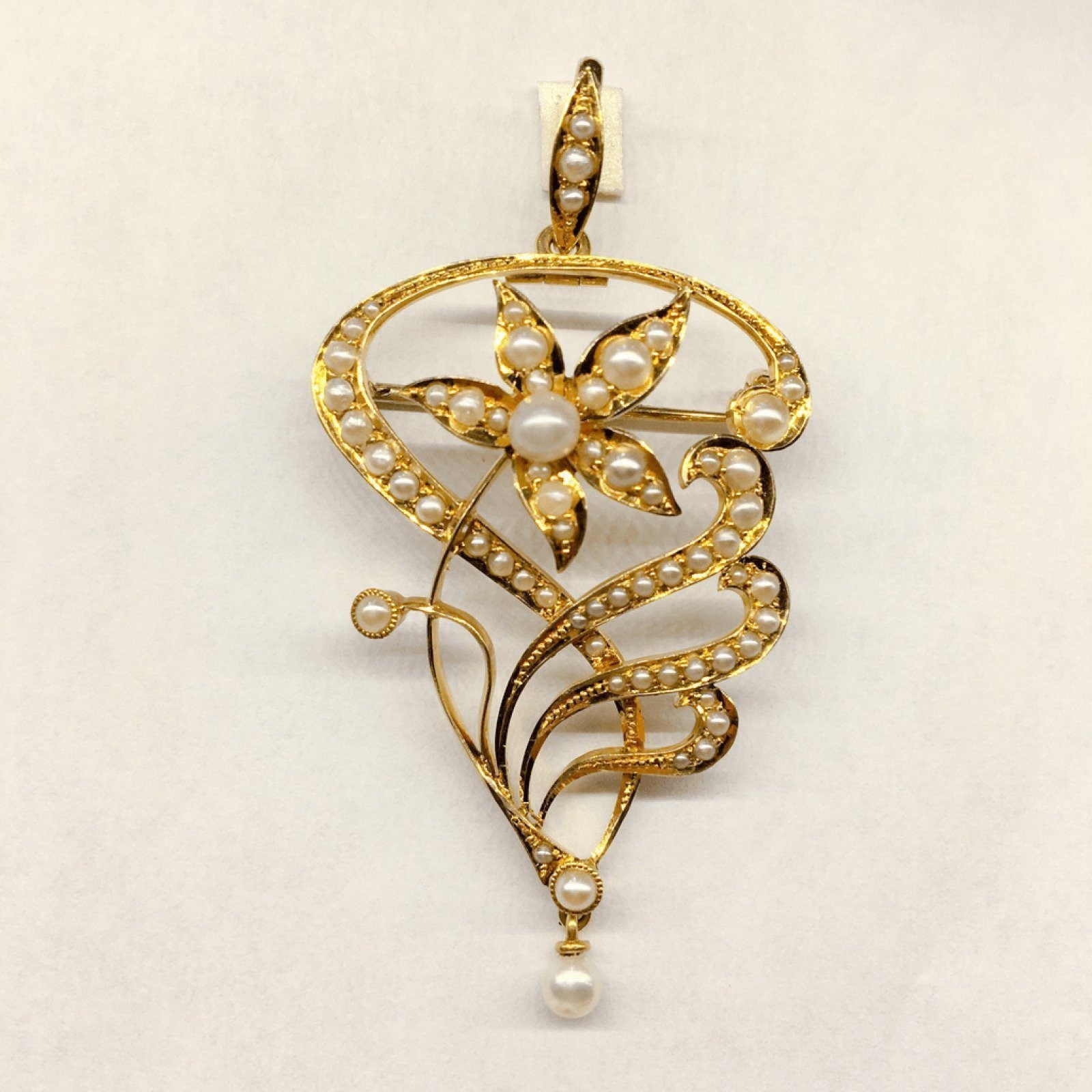 Antique Floral and Leaf Design Seed Pearl Brooch/Pendant