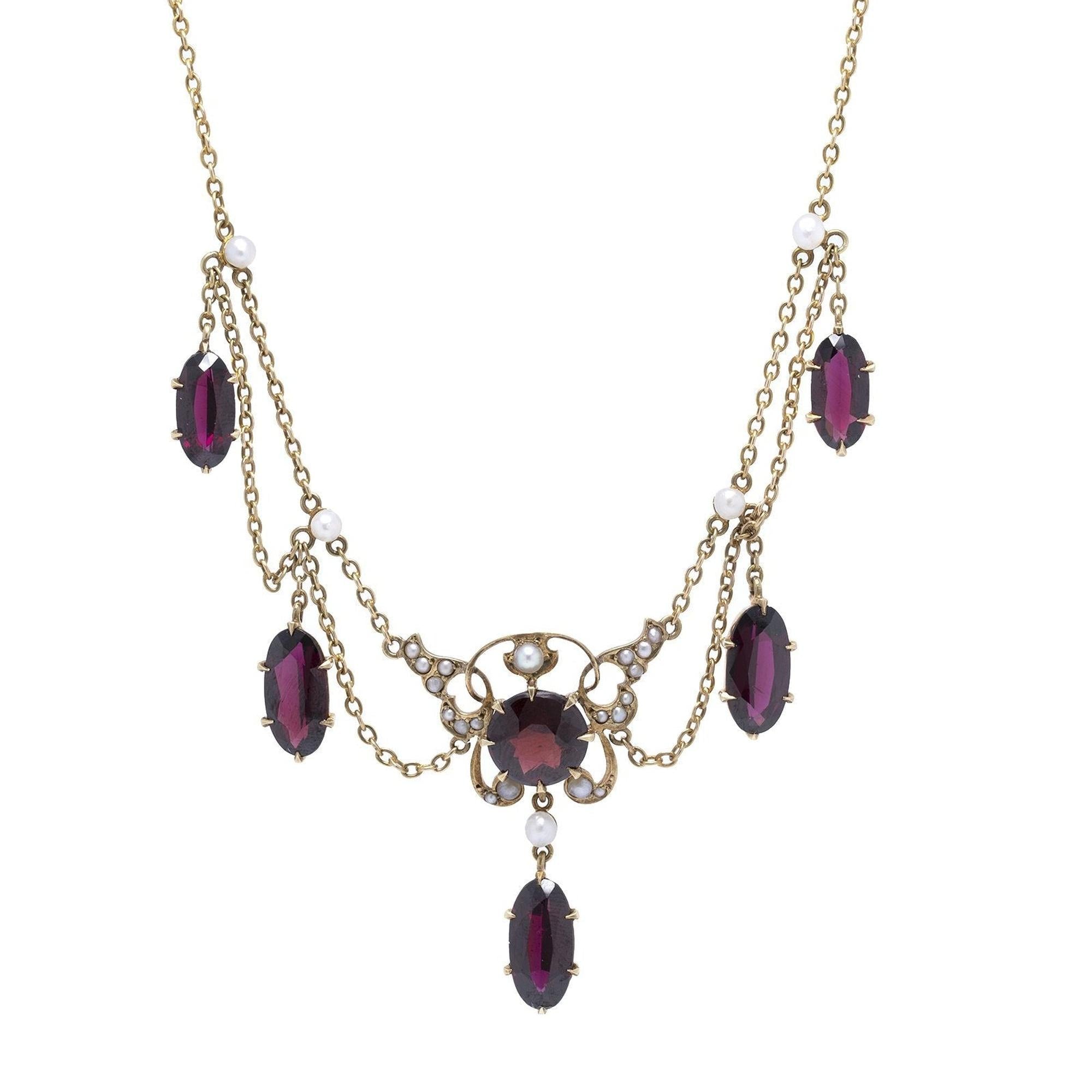Antique Garnet, Rhodolite, & Seed Pearl Necklace