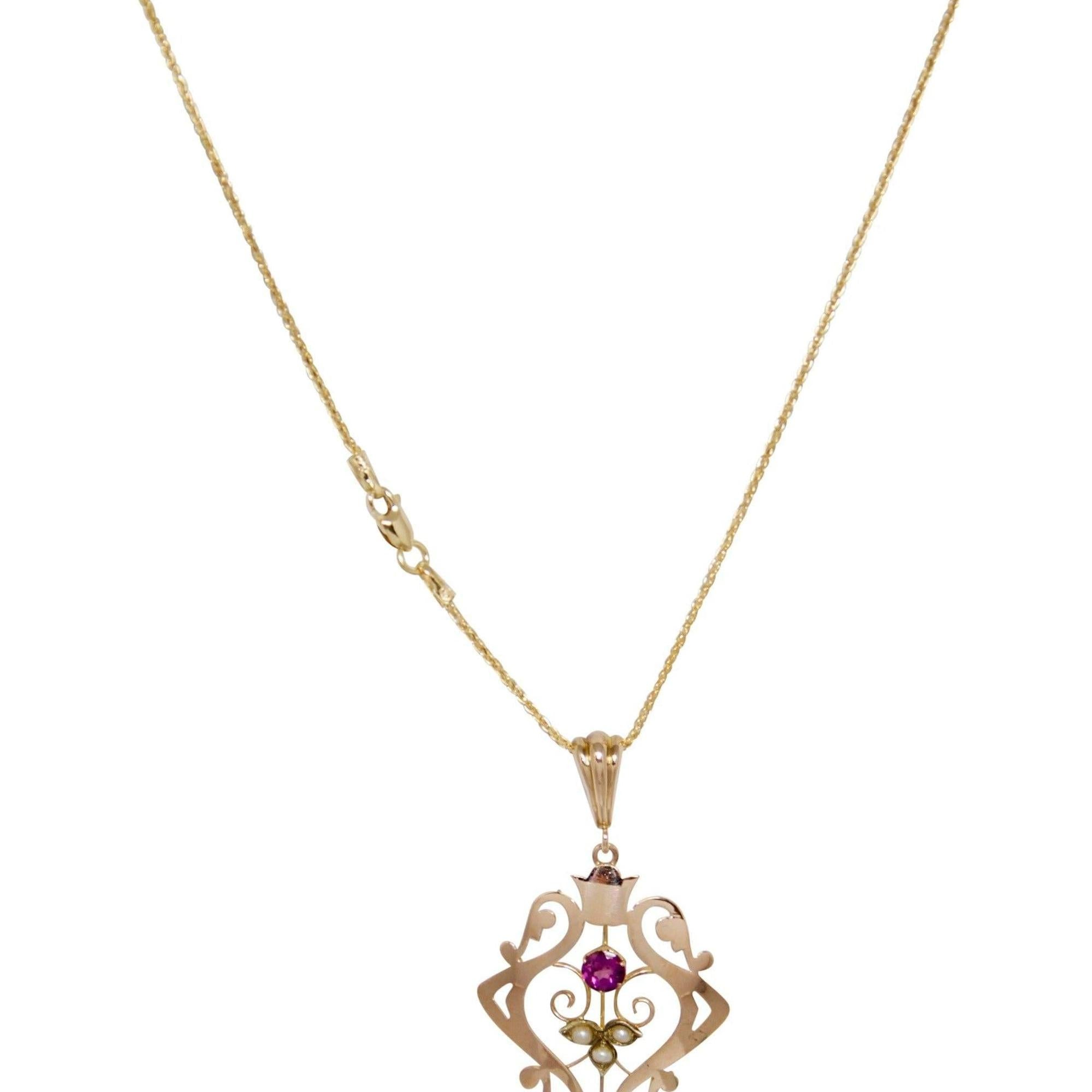 Antique Garnet and Seed Pearl Pendant Necklace