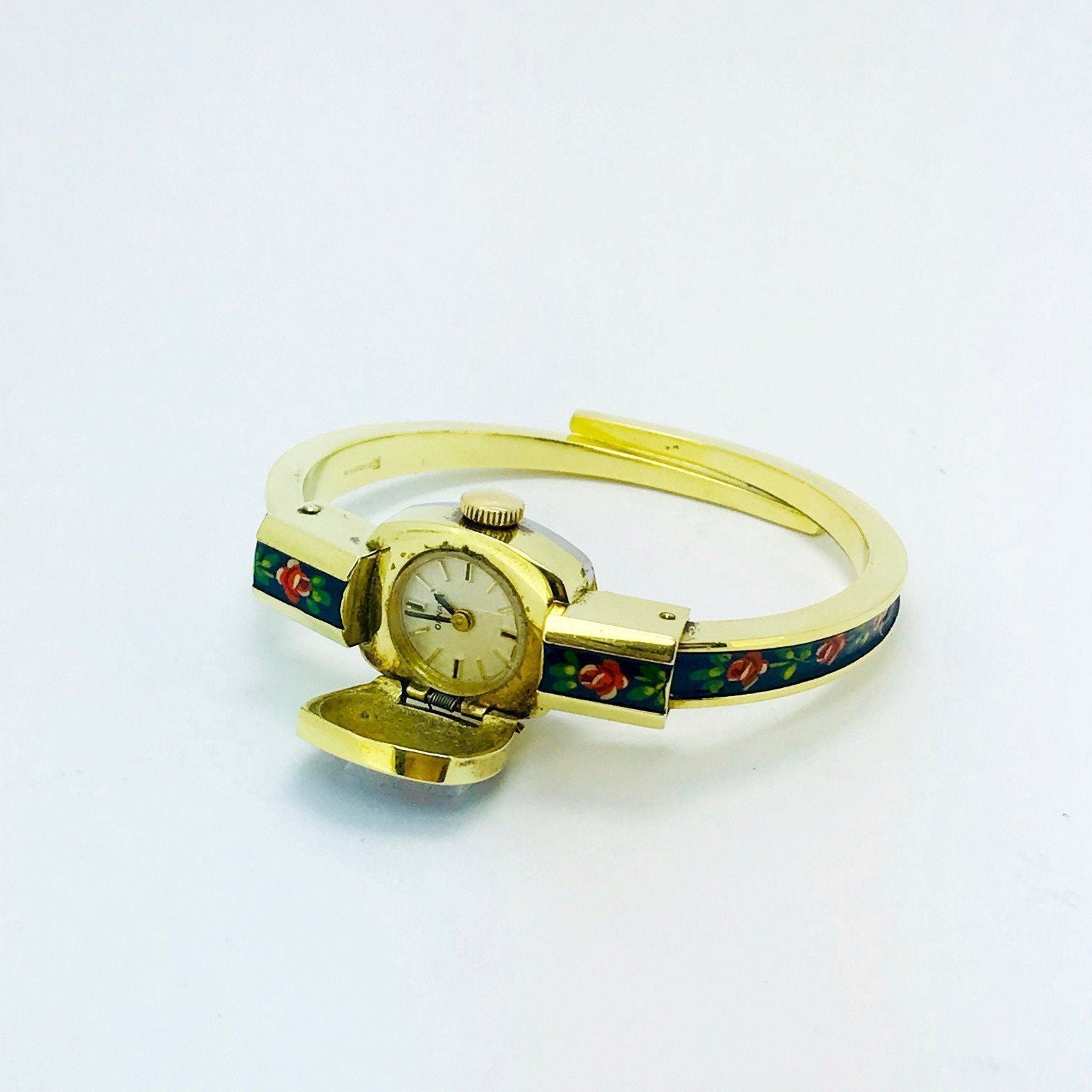 アクセサリー Vintage archive design bangle watch Antique Gold Plated Ornata Bangle Watch with Enamel Finish – OLIVER'S