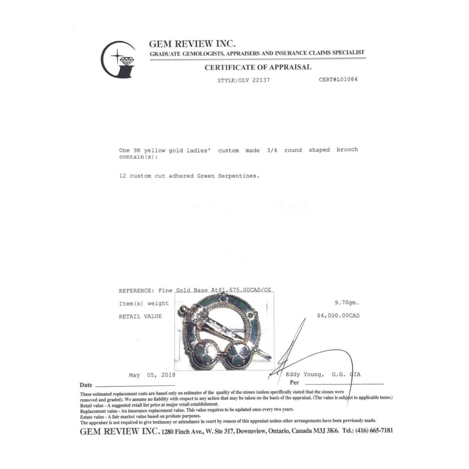 Antique Green Serpentine Brooch