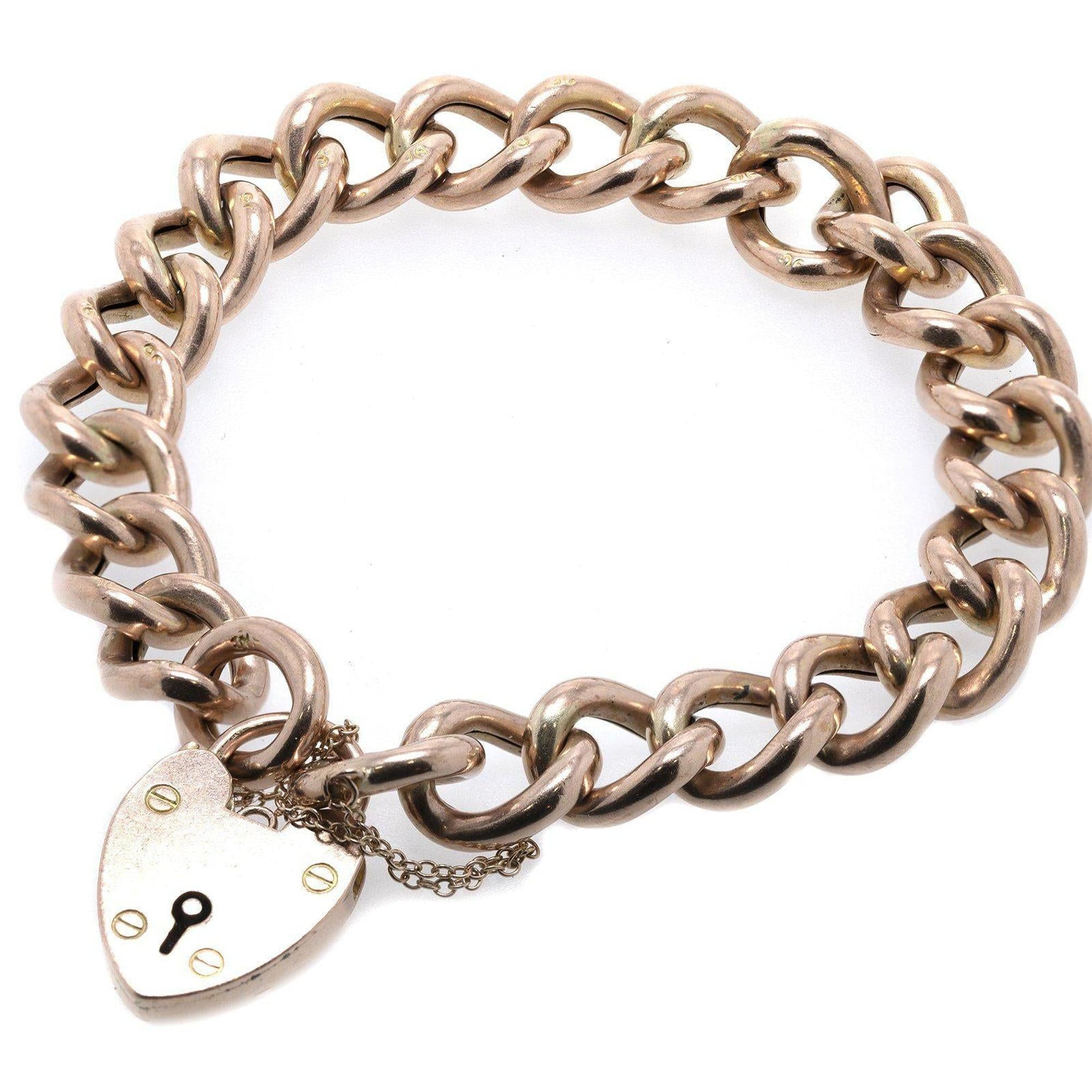 Antique Heart Lock Charm Bracelet