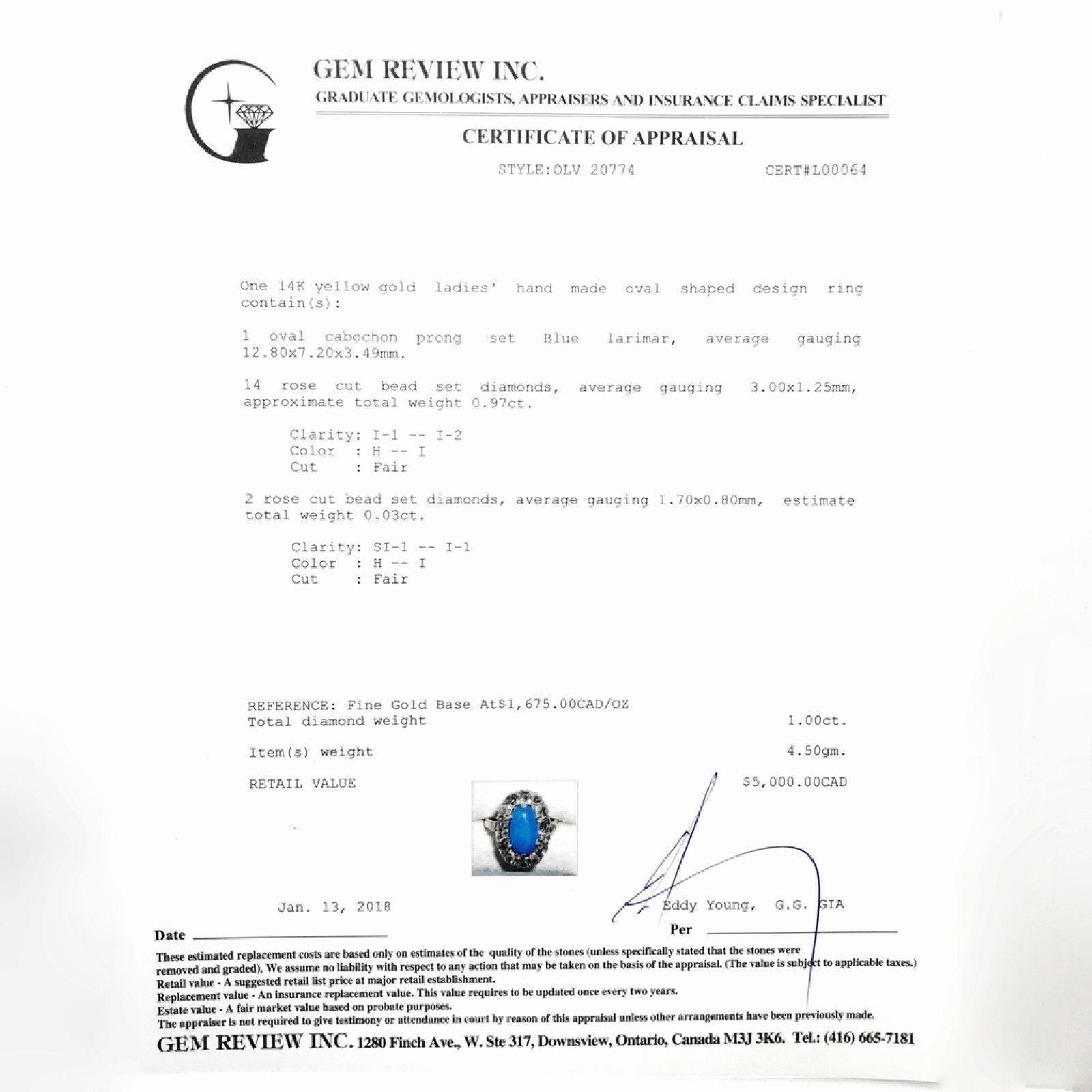 Antique Larimar and Diamond Ring