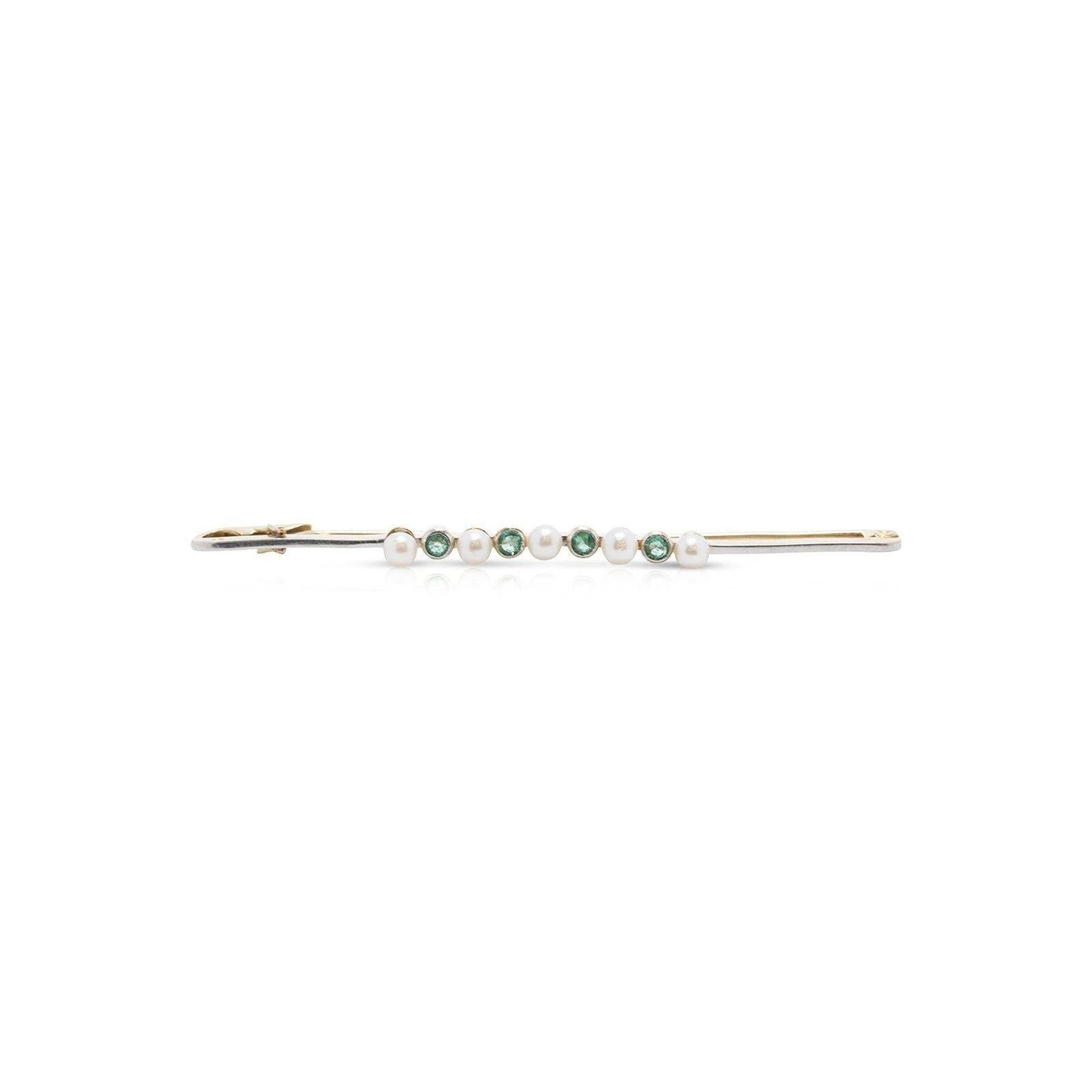Antique Pearl and Emerald Art Deco Bar Brooch