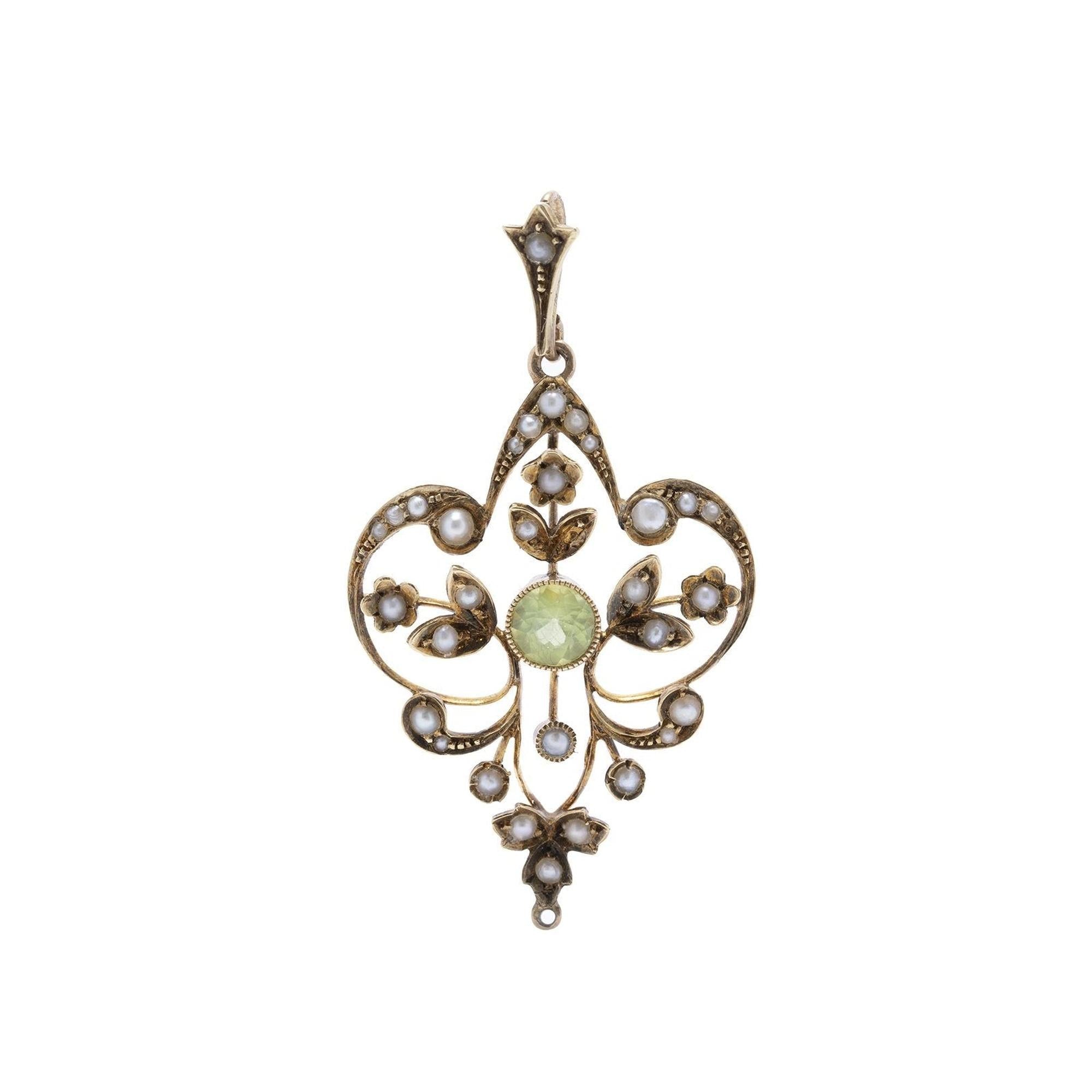 Antique Peridot Pearl Pendant – Oliver Jewellery