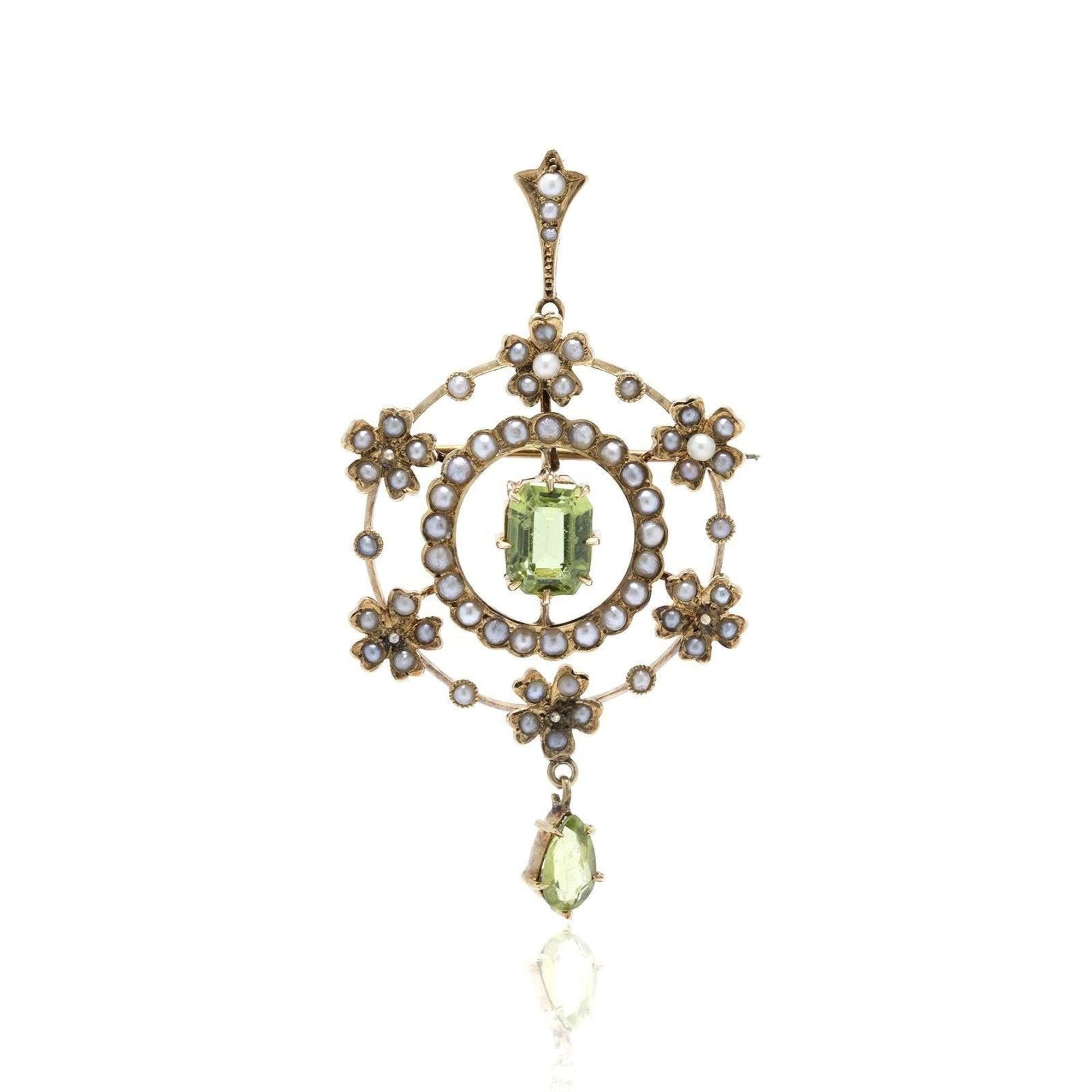 Antique Peridot & Seed Pearl Brooch/Pendant