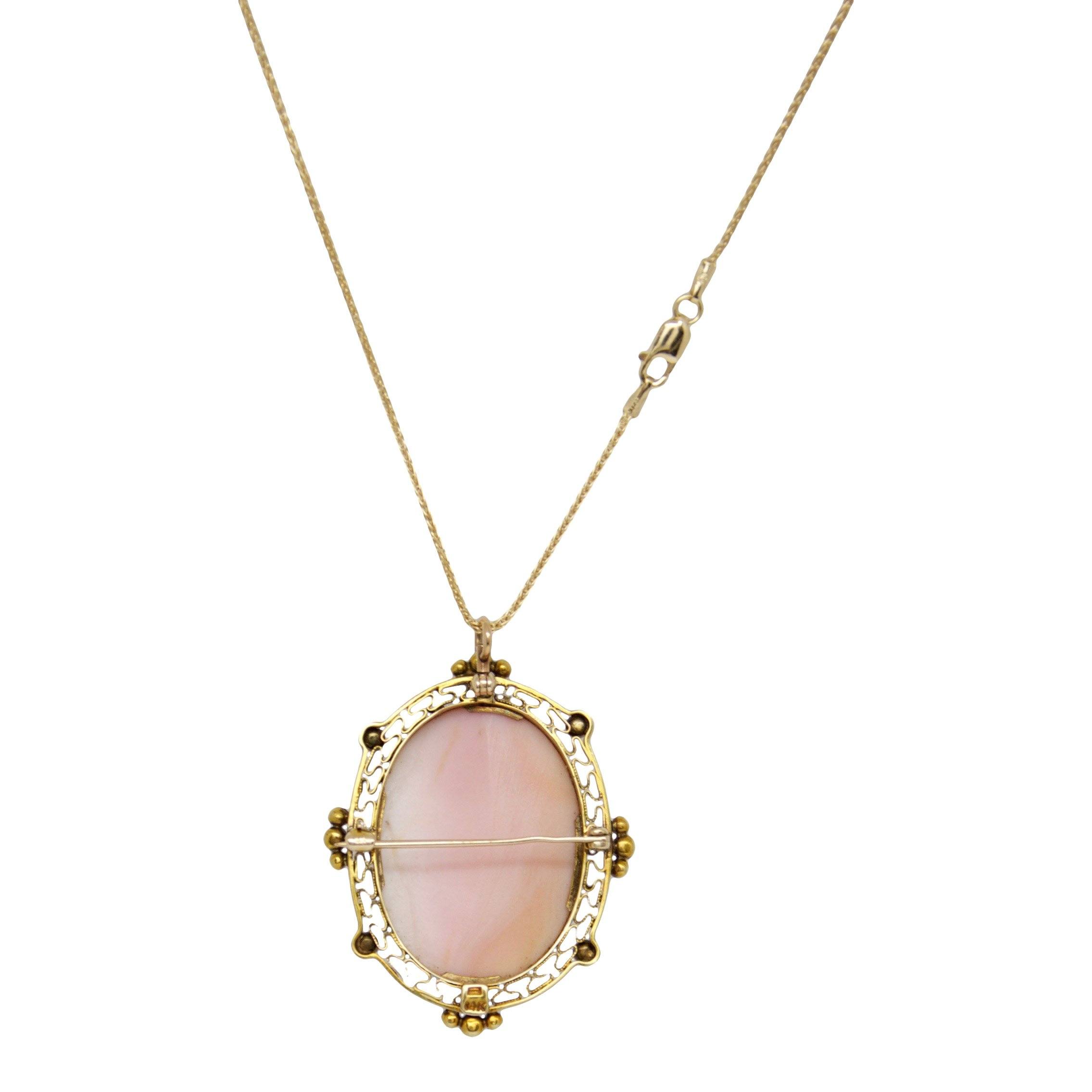 Antique Pink Cameo Brooch/Pendant Necklace