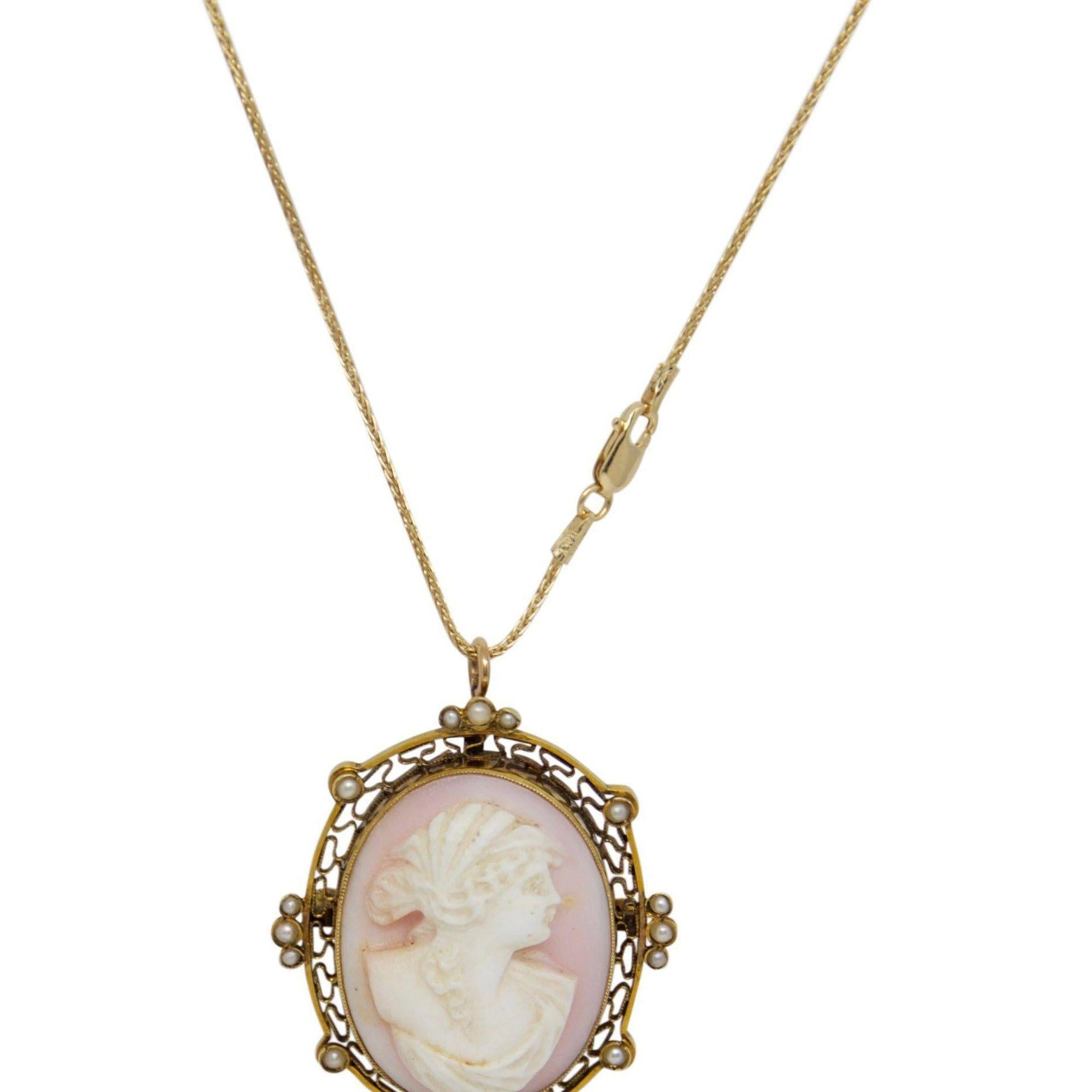 Antique Pink Cameo Brooch/Pendant Necklace