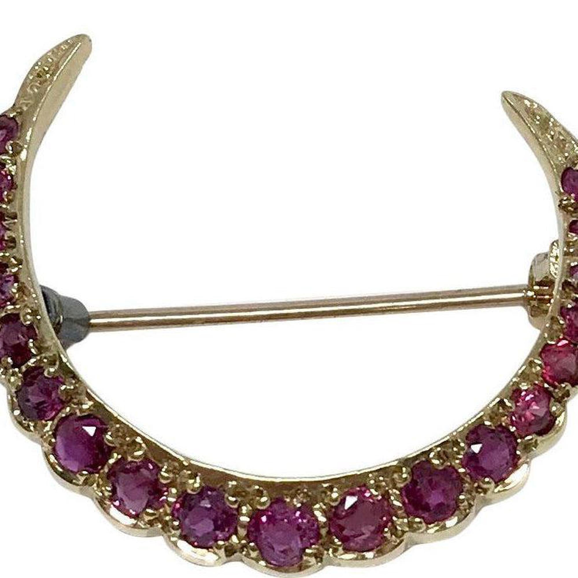 Antique Pink Sapphire Crescent Brooch