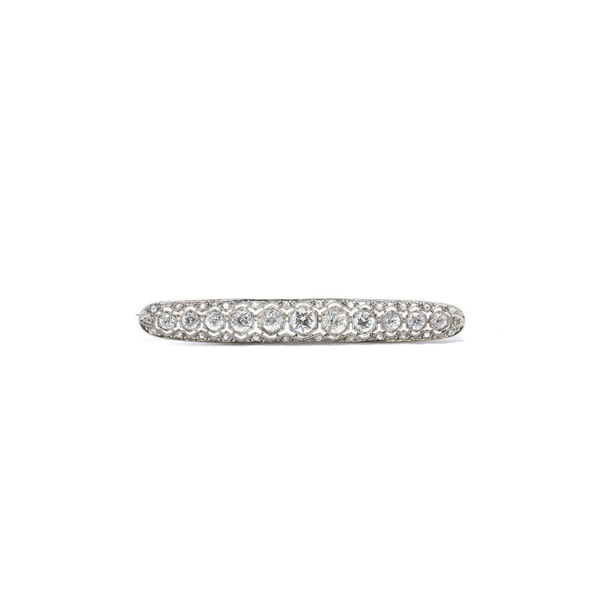 Antique Platinum Art Deco Diamond Bar Brooch