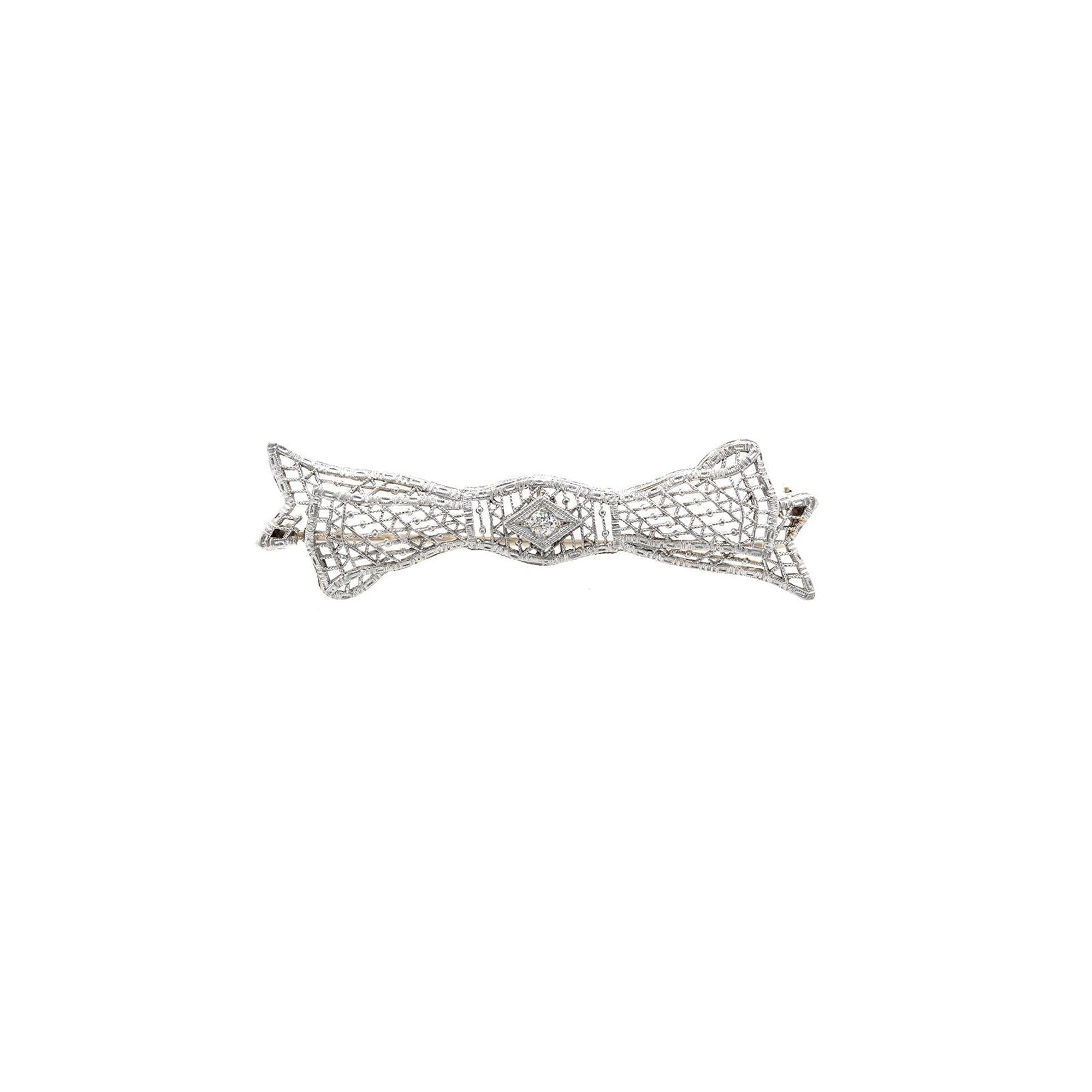 Antique Platinum Filigree Diamond Brooch