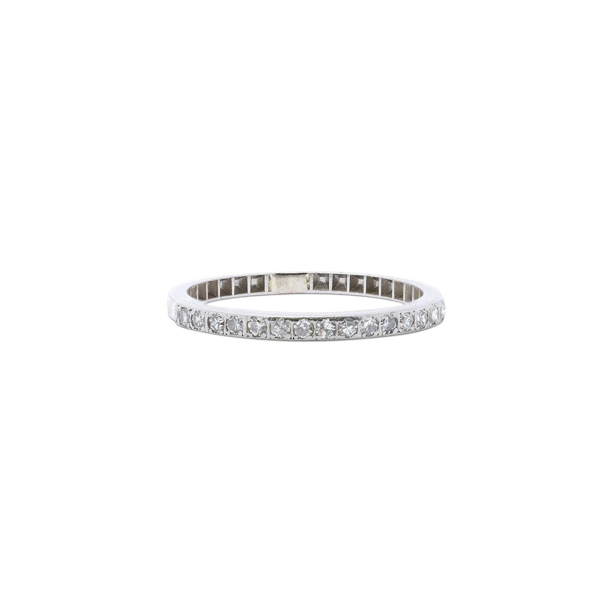 Antique Platinum Half-Circle Diamond Band Ring