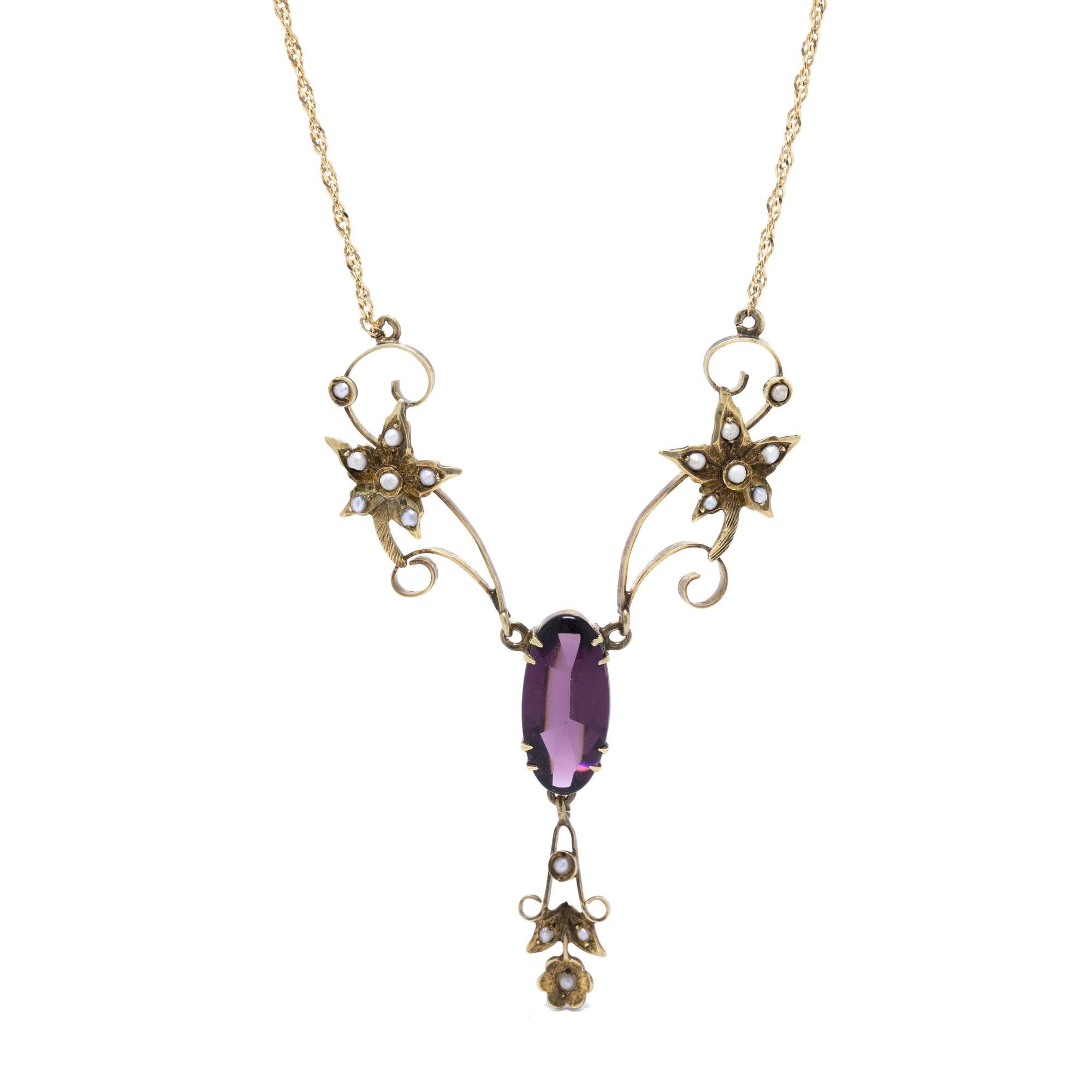 Antique Purple Stone & Seed Pearl Necklace