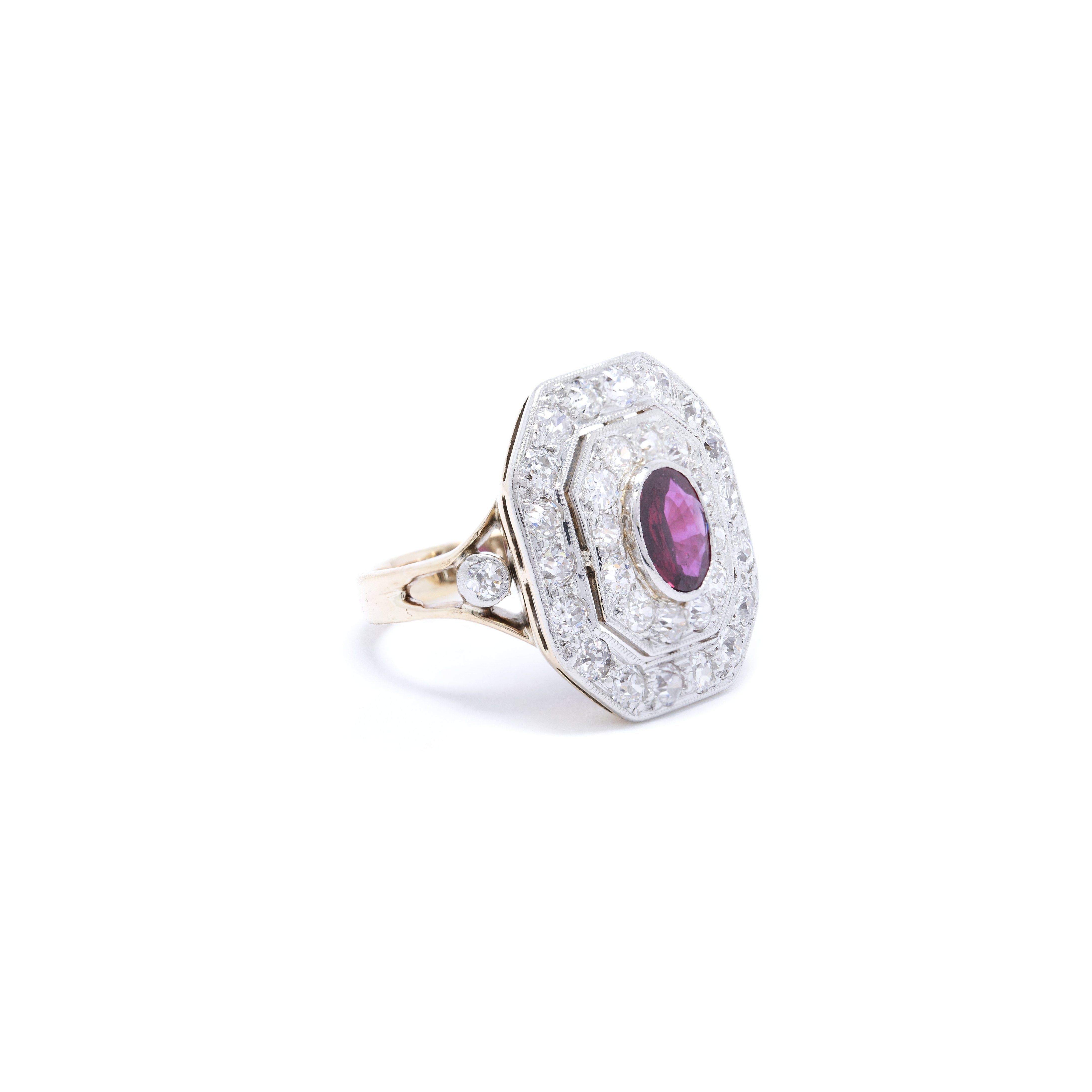 Antique Ruby & Diamond Art Deco Cocktail Ring