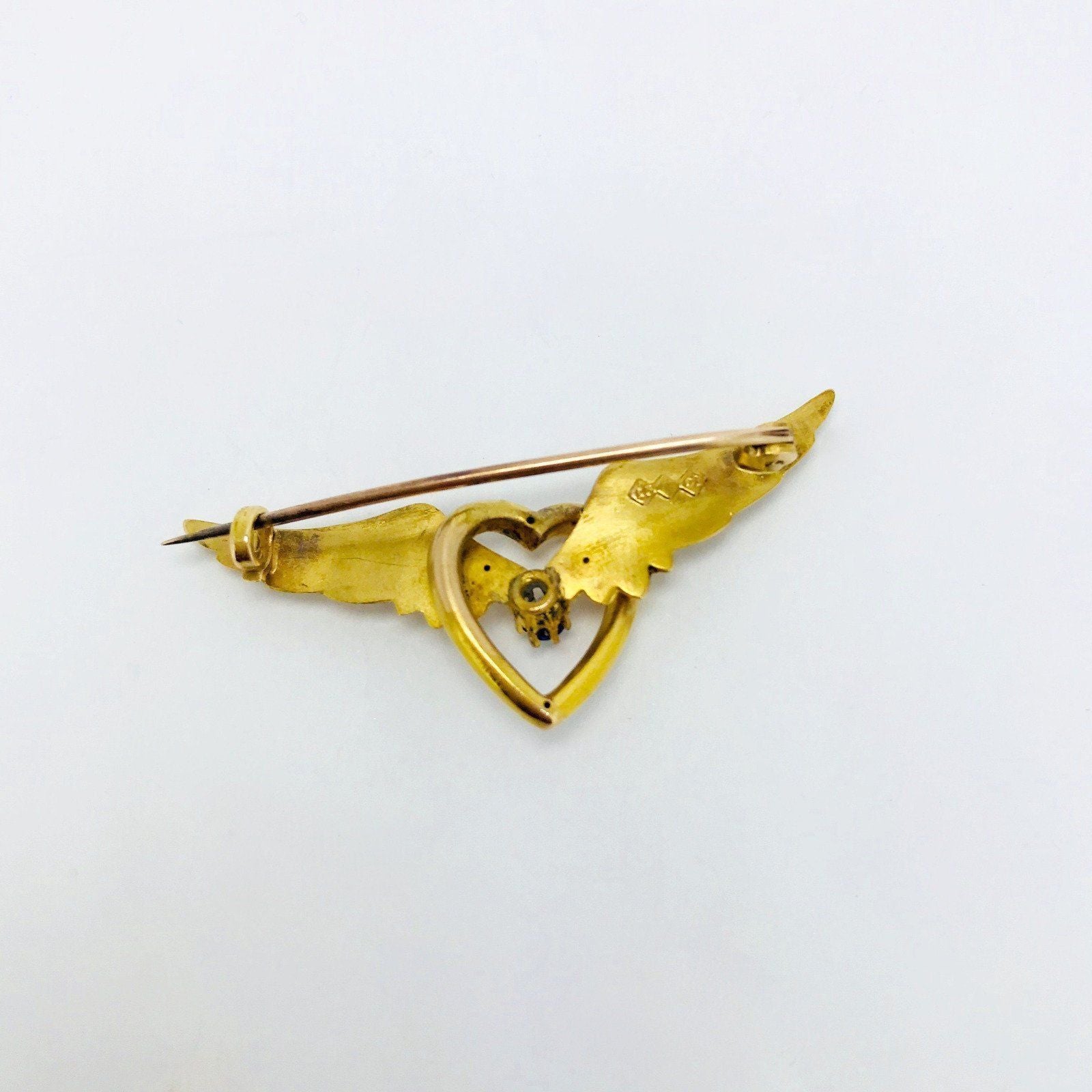 Antique Sapphire Wings in Heart Brooch