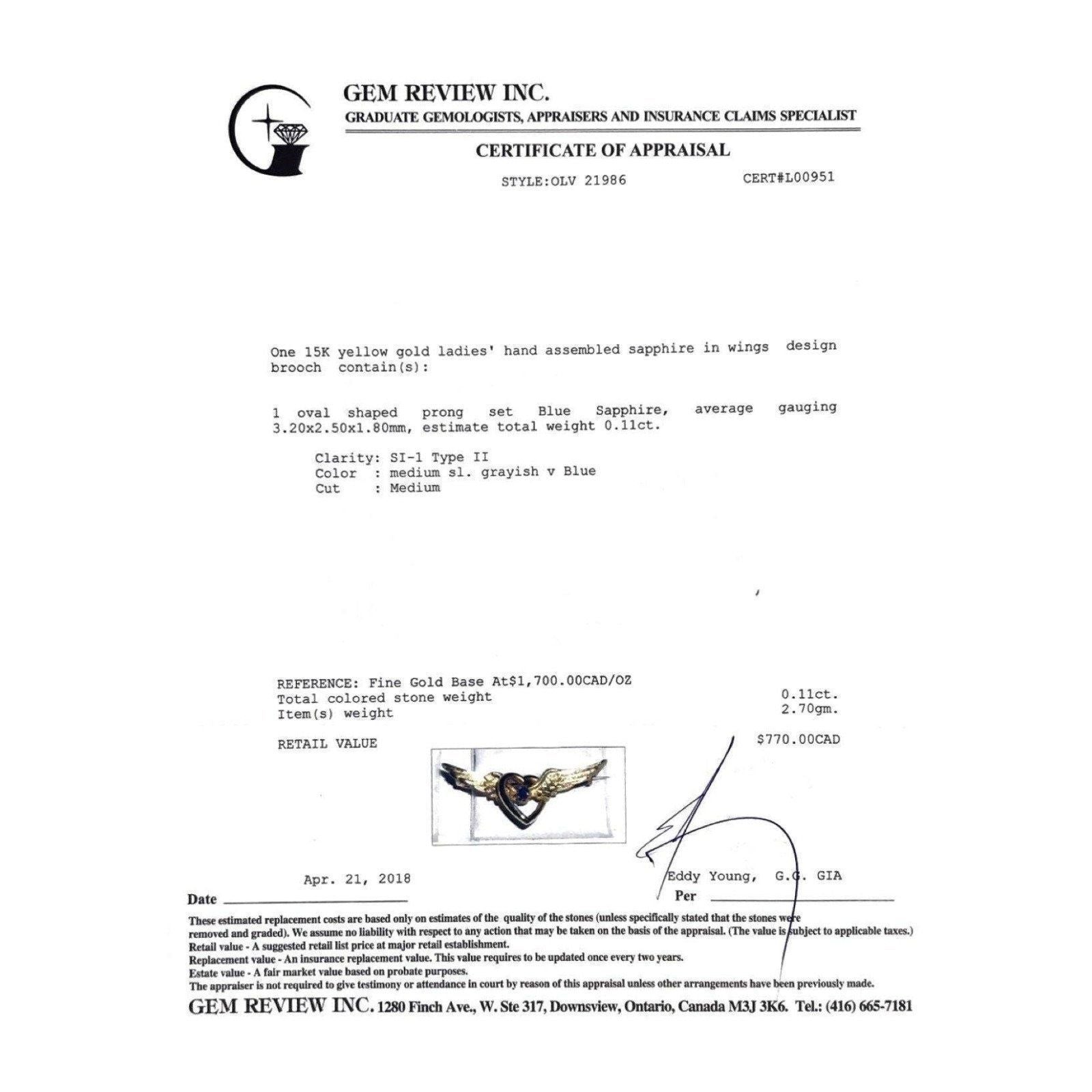 Antique Sapphire Wings in Heart Brooch