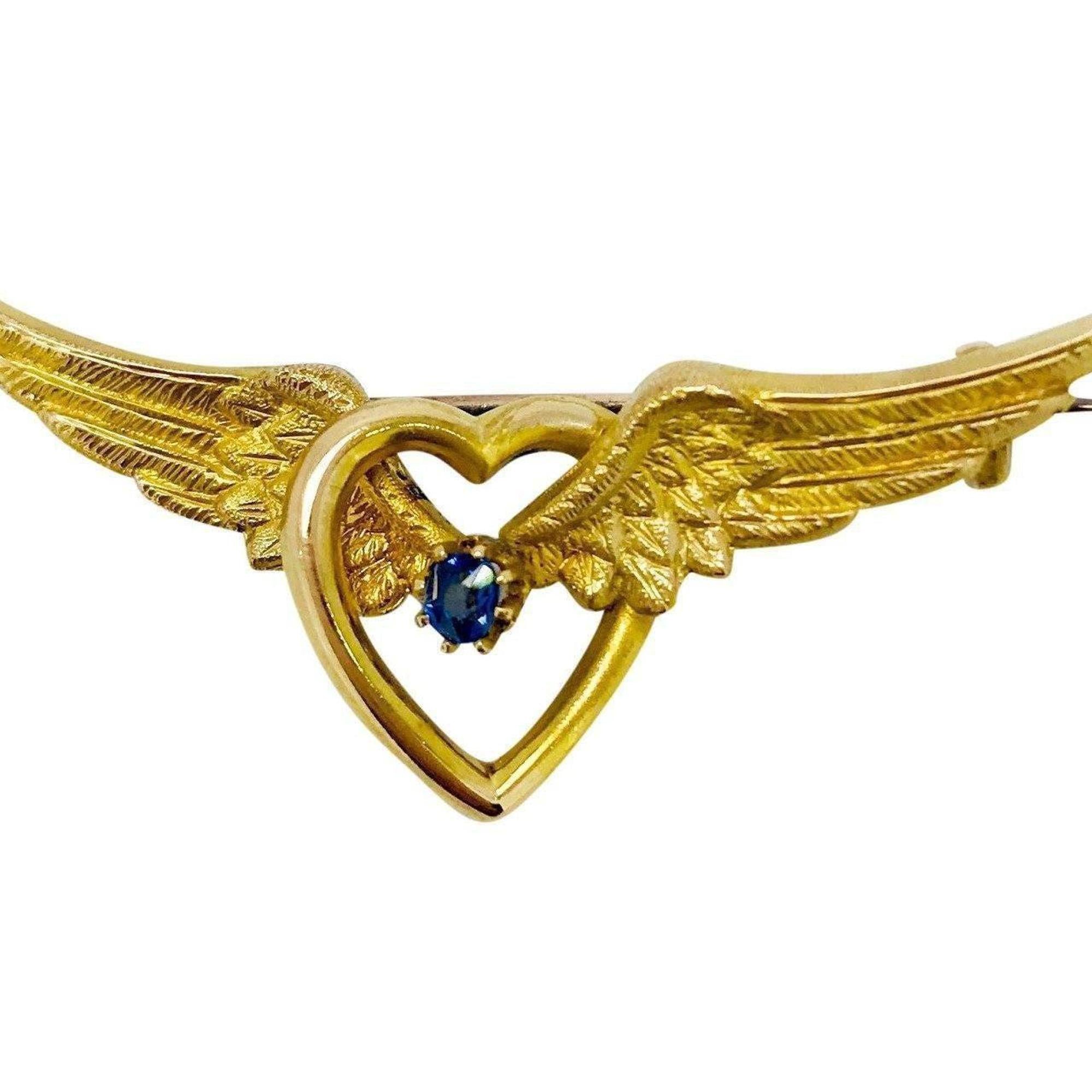 Antique Sapphire Wings in Heart Brooch