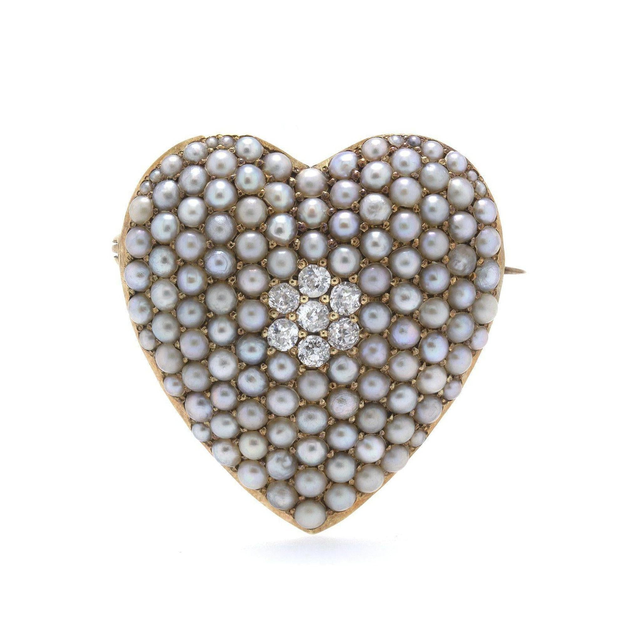 Antique Seed Pearl & Diamond Heart Pendant/Brooch