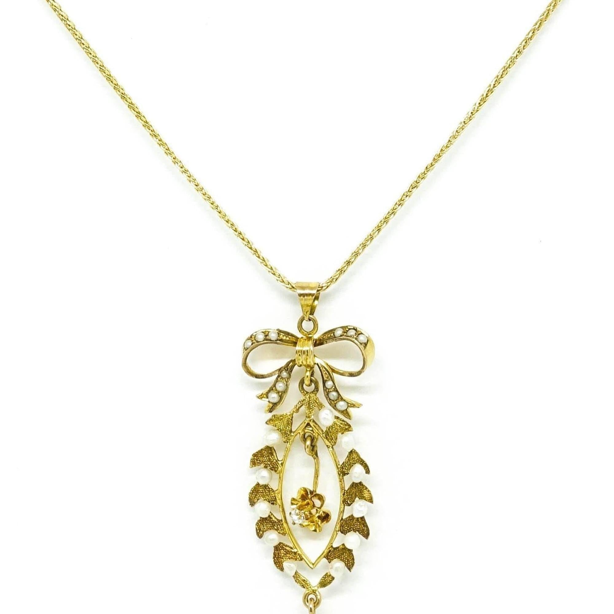 Antique Seed Pearl Pendant Necklace