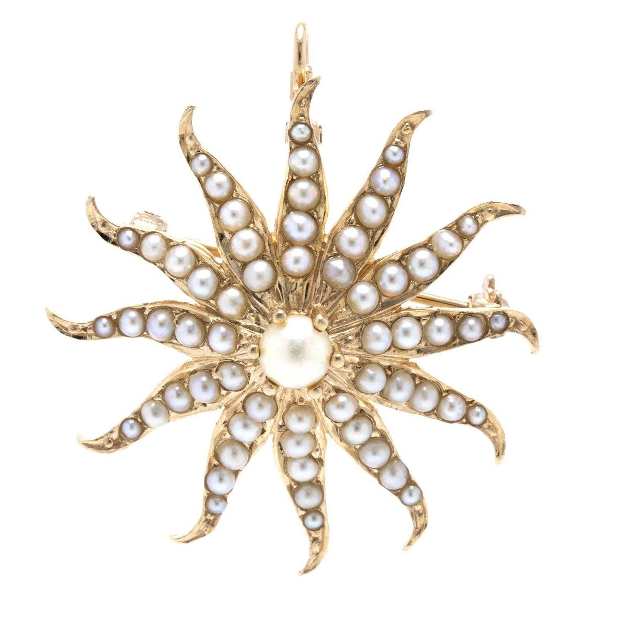 Antique Seed Pearl Starburst Brooch/Pendant